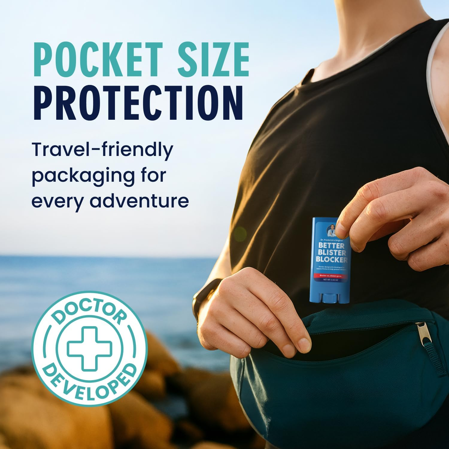 Dr. Frederick'S Original Better Blister Blocker - 2 Sticks (0.9 Oz) - Doctor-Developed Anti-Chafing Stick for Blister Prevention &ndash; Sweat-Resistant, Non-Greasy Balm for Feet, Thighs, Bra Lines & More image number 6