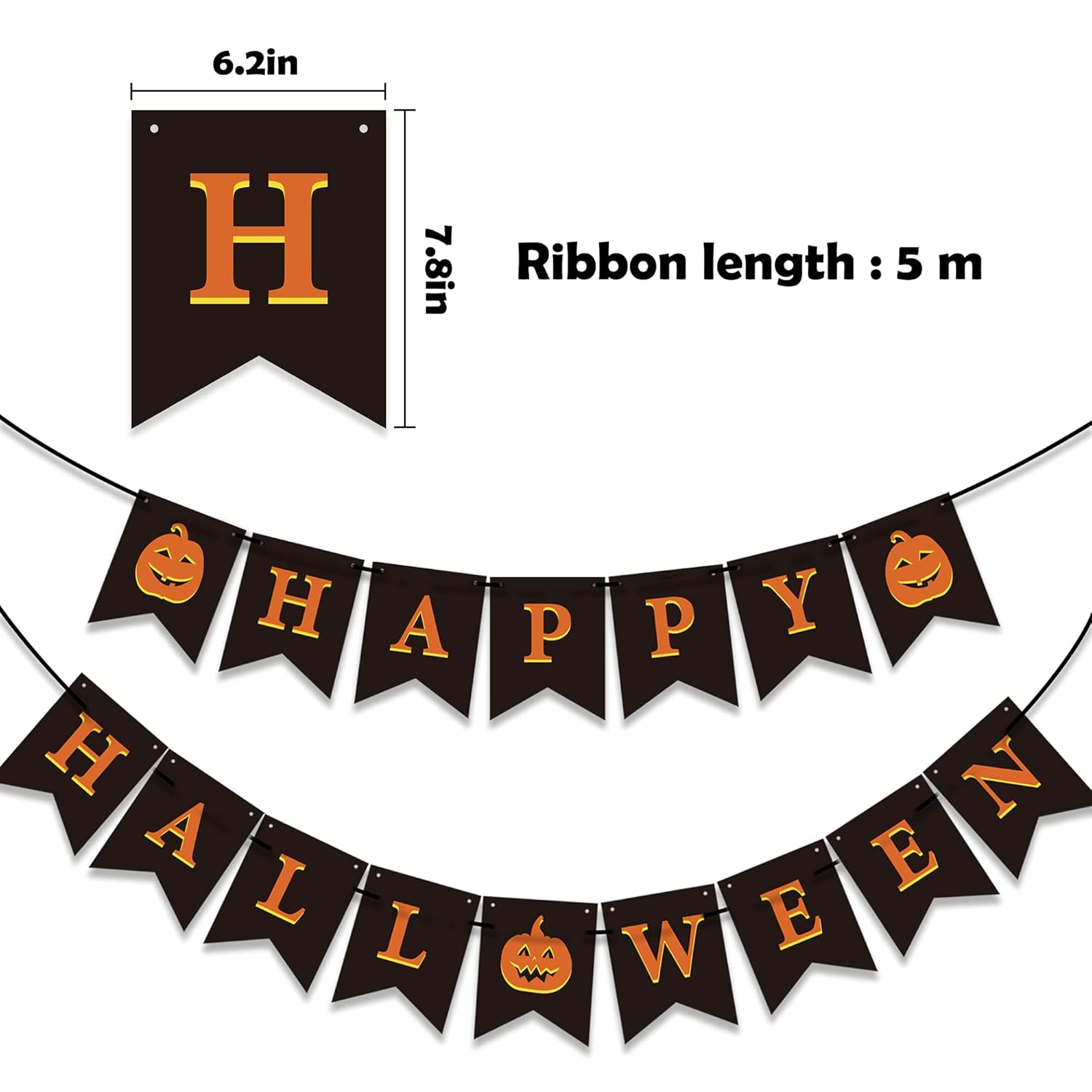 GEGEWOO Black HAPPY HALLOWEEN Banner Bunting with Pumpkin Sign Outdoor Indoor Home Decor for Mantle Fireplace Halloween Theme Party Decorations Supplies image number 5