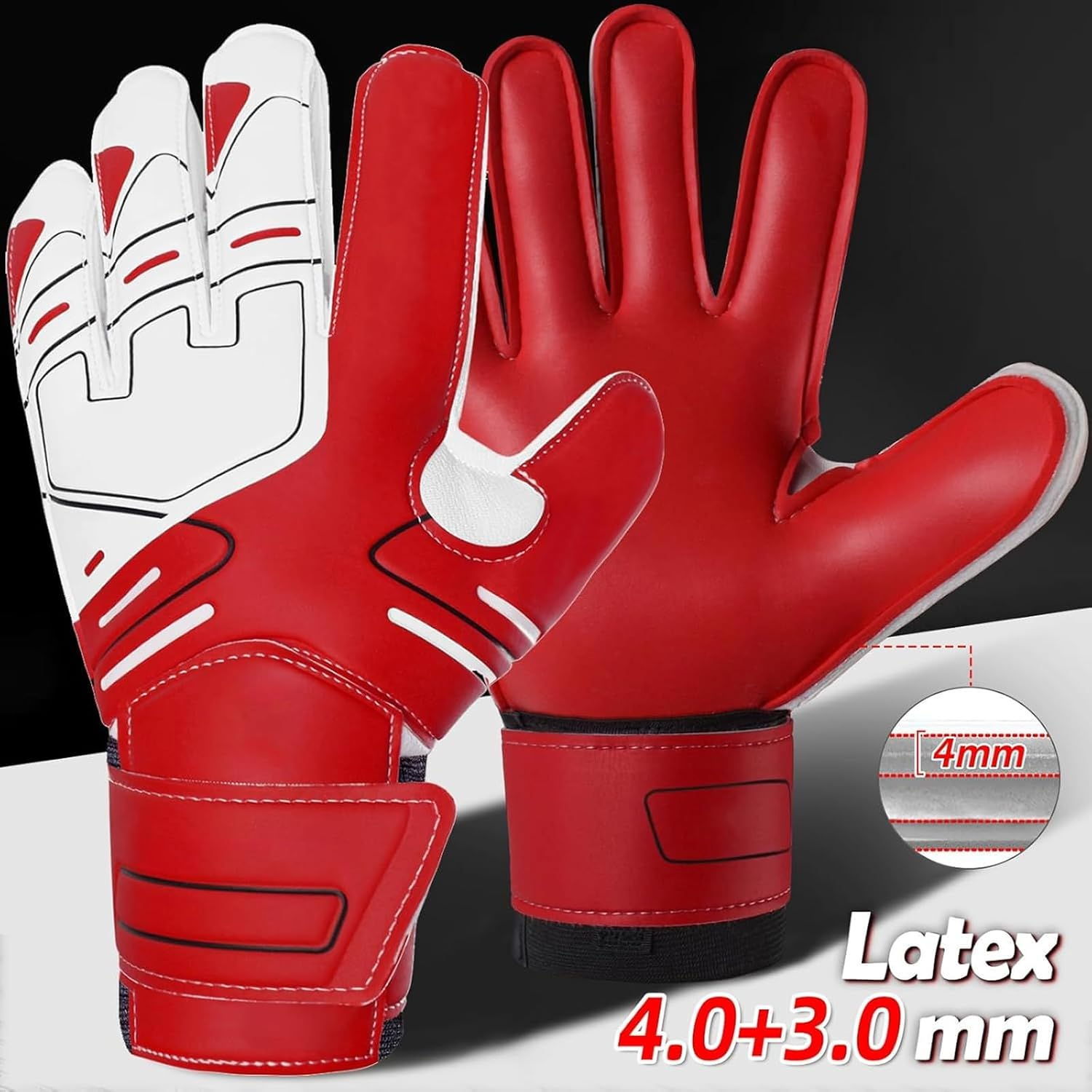 Annuoyi Goalie Gloves, Football Goalkeeper Gloves, Youth Soccer Goalkeeper Gloves, Red, Men'S, Ambidextrous, Latex, Mesh Fabric, Hook and Loop Closure image number 3