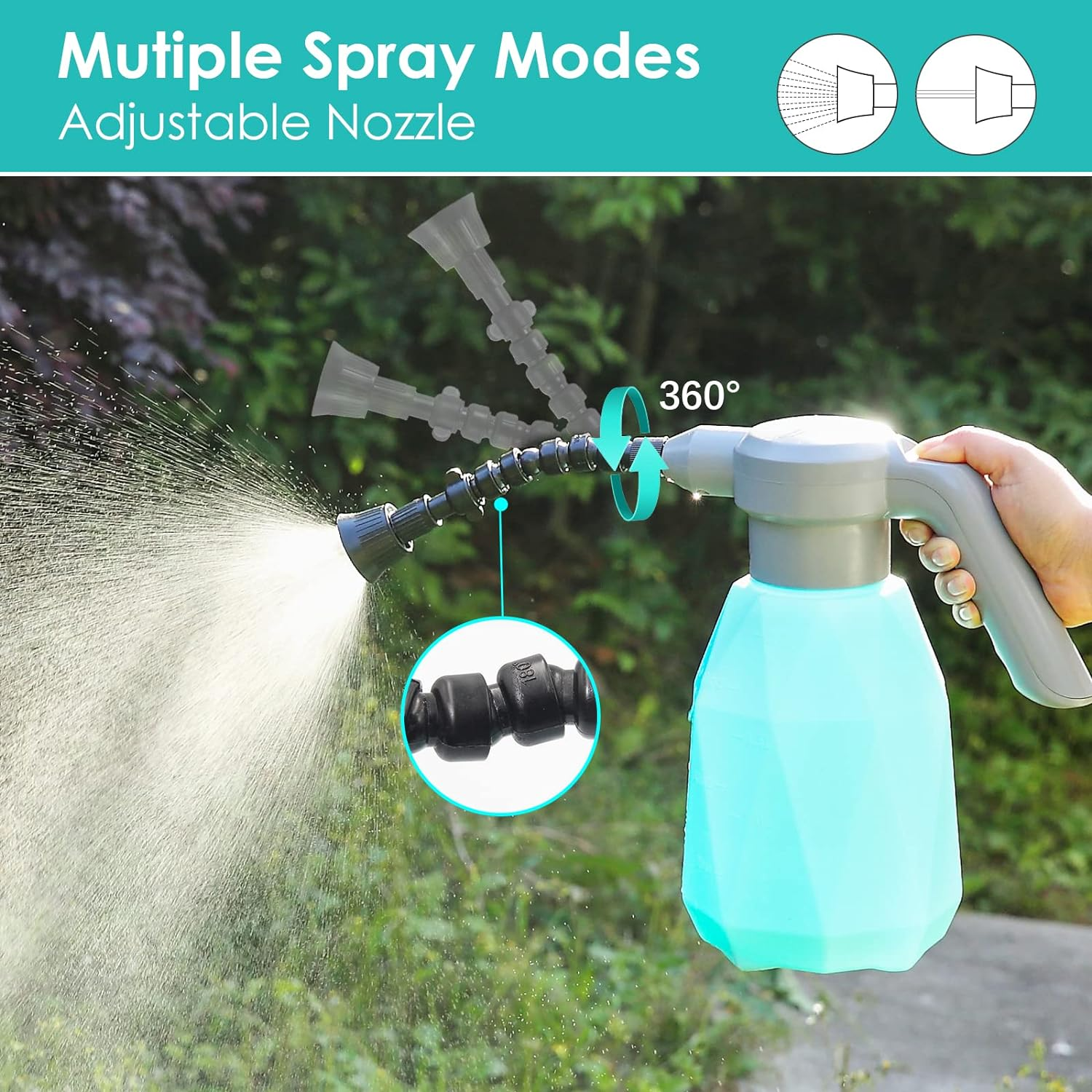 Sideking 0.5 Gallon Electric Spray Bottle Plant Mister for Indoor/Outdoor Plants, 2L Automatic Watering Can Rechargeable Battery Powered Sprayer with Adjustable Spout for Garden, Fertilizing, Cleaning image number 4