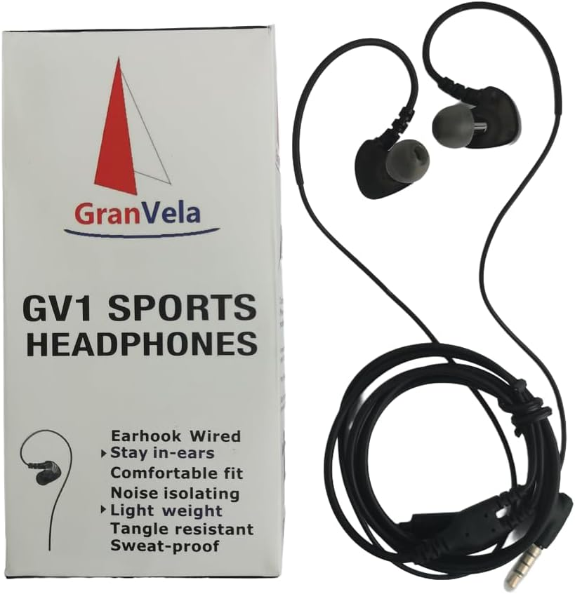 Granvela GV1 Water-Proof Sports Earphones with Mic, Memory Wire Earhook and Clip - Black image number 2