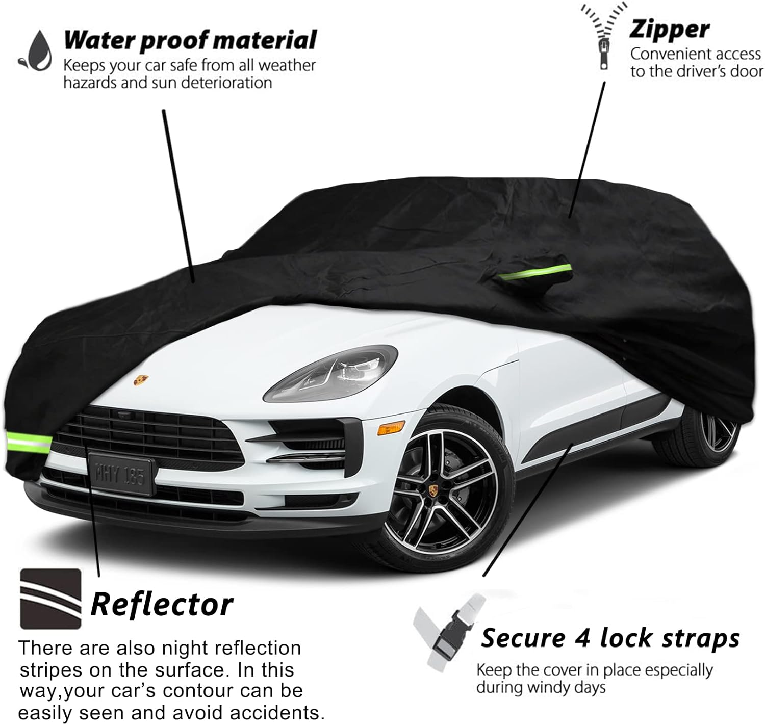 Waterproof Car Cover for 2014-2022 Porsche Macan Car Cover Custom Fit 100% Waterproof Windproof Strap & Single Door Zipper Bands for Snow Rain Dust Hail Protection (Macan)
