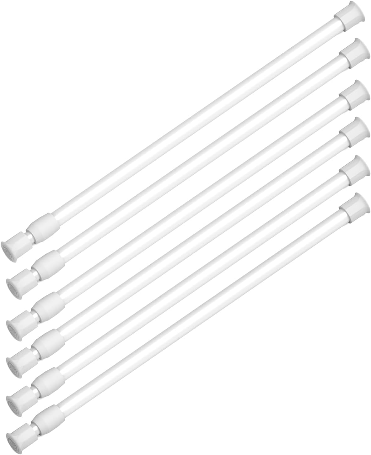 RV Small Tension Rods 12 to 19.5 Inch Adjustable Bars for Camper Refrigerator, Kitchen, Cupboard, Closet, and Cabinet, White- 6 Packs