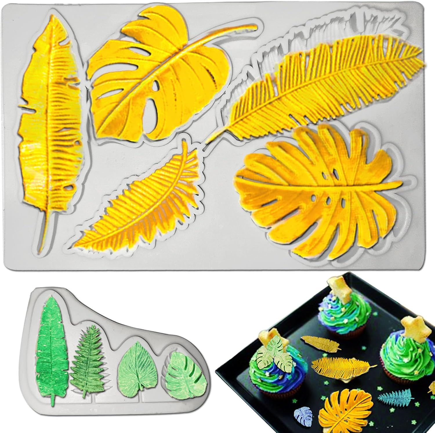5PCS Leaf Molds Silicone,Acxydm Tuile Molds Silicone Baking Mold,Fondant Chocolate Molds Set with Silicone Leaf Mold and 3D Beehive Candy Lace Silicone Molds for Making Sugar Craft,Cupcakes