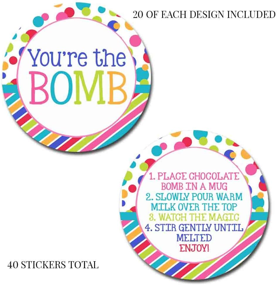 You'Re the Bomb Colorful Polka Dots Hot Cocoa Bomb Sticker Labels, Total of 40 2" Circle Stickers (20 Sets of 2) by Amandacreation image number 1