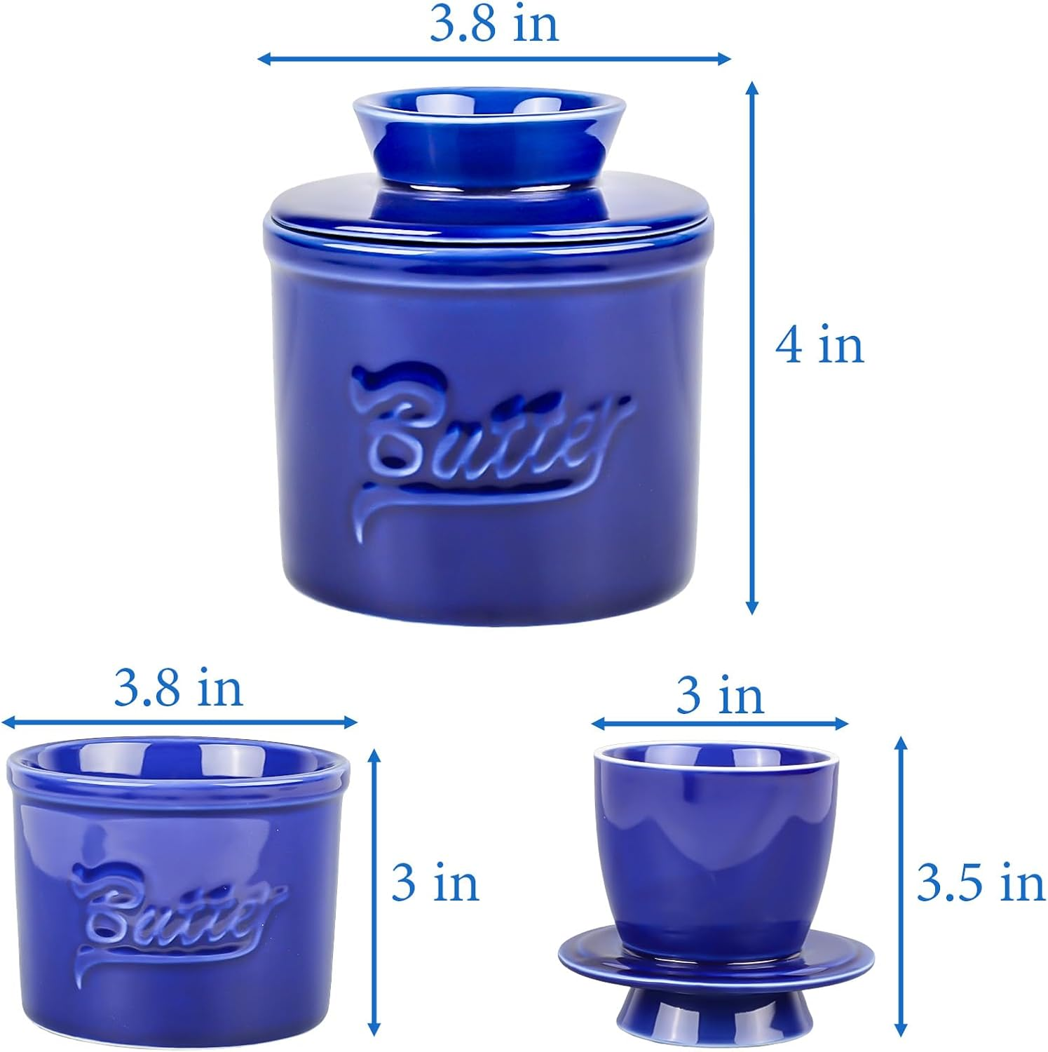 French Butter Crock,Butter Dish Cover Pot for Counter with Water Line,Butter Storage Bell Crock Keeper for Kitchen(Dark Blue)