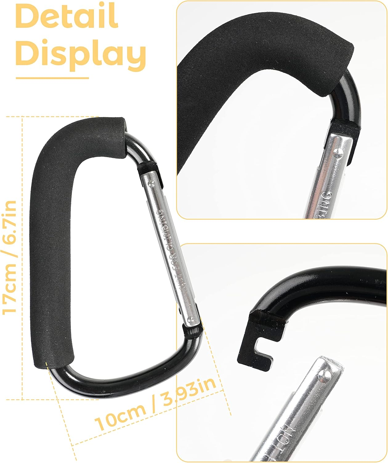 Stroller Hooks, 6.3" Large Stroller Clip, 2 Pack Stroller Hooks for Hanging Bags and Shopping, Stroller Accessories for Mommy, Large Carabiner image number 6