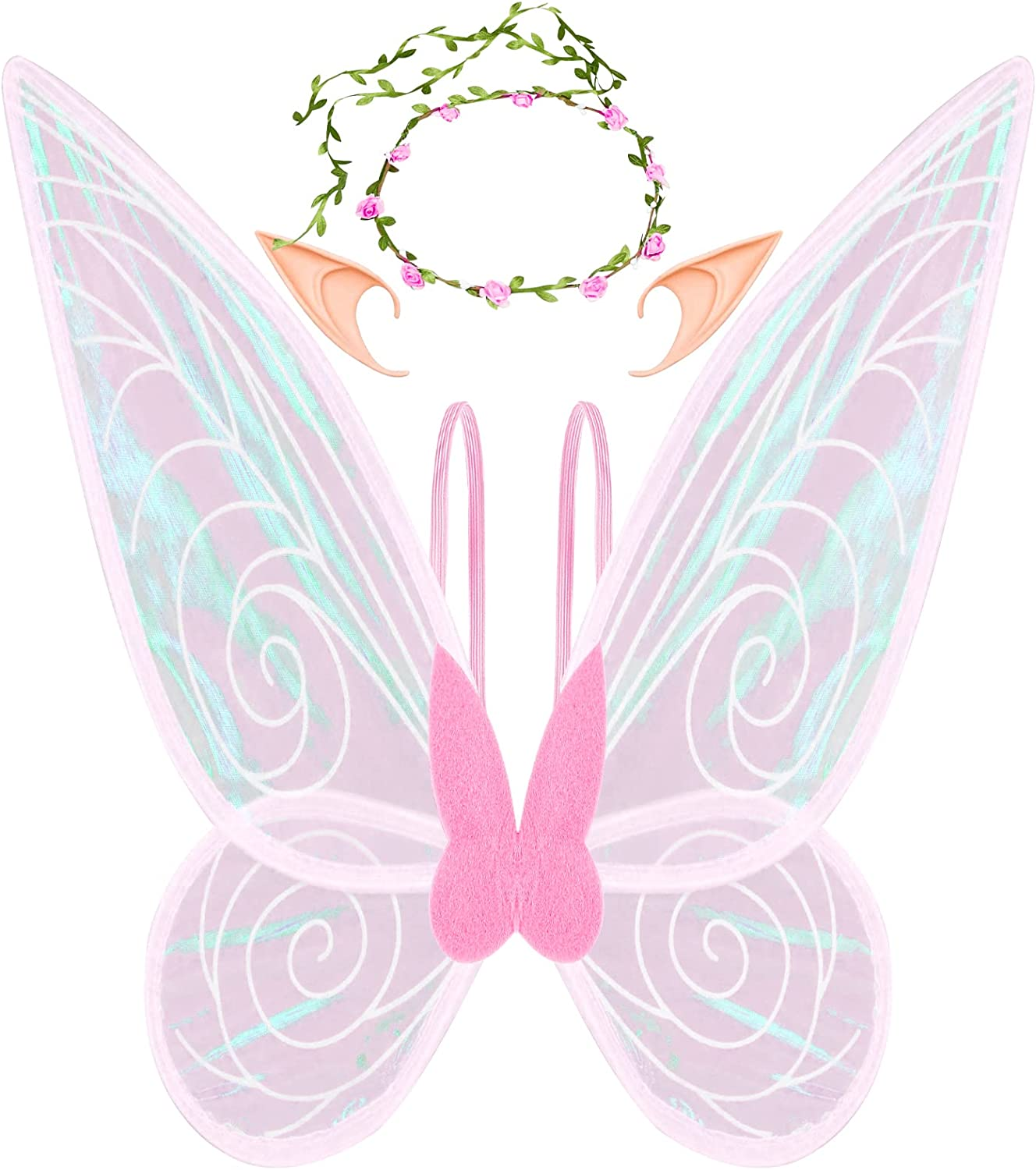 U-Goforst Fairy Wings Costume Set Sparkle Butterfly Fairy Angel Wings Party Favors Halloween Dress up Cosplay for Women Girls (Green), Universal - Blue image number 6