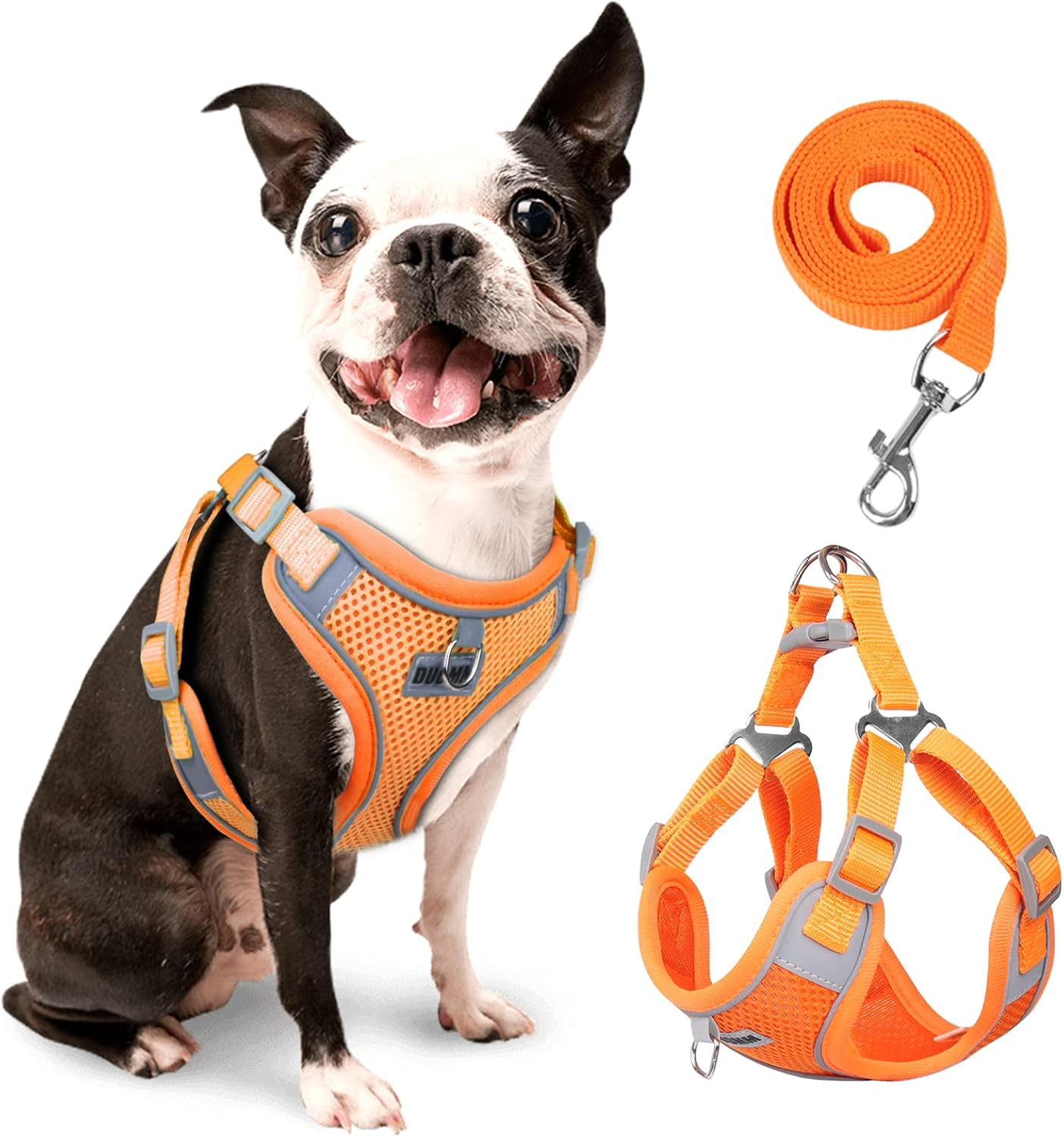 Rennaio Dog Harness No Pull, Adjustable Puppy Harness with 2 Leash Clips, Ultra Breathable Padded Dog Vest Harness, Reflective Dog Harness and Leash Set for Small and Medium Dogs (Black, S)