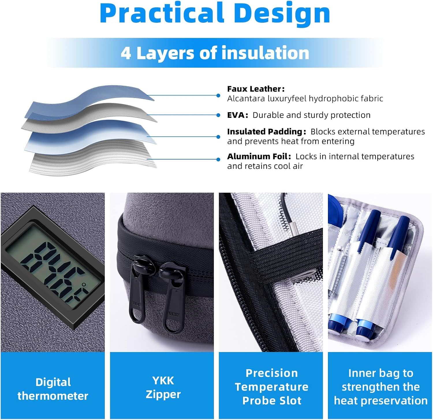 Gloinsu 24H Insulin Cooler Travel Alcantara Case TSA Approved - Medication Diabetic Cooler with Thermometer Temperature Display | Refrigerated Medicine Organizer Bag with 2 Ice Packs for Travel image number 6