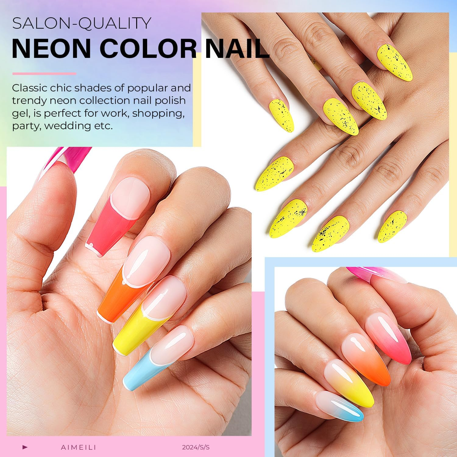 AIMEILI Soak off UV LED Gel Nail Polish Neon Multicolour/Mix Colour/Combo Colour Set of 6Pcs X 10Ml - Kit Set 11 image number 4
