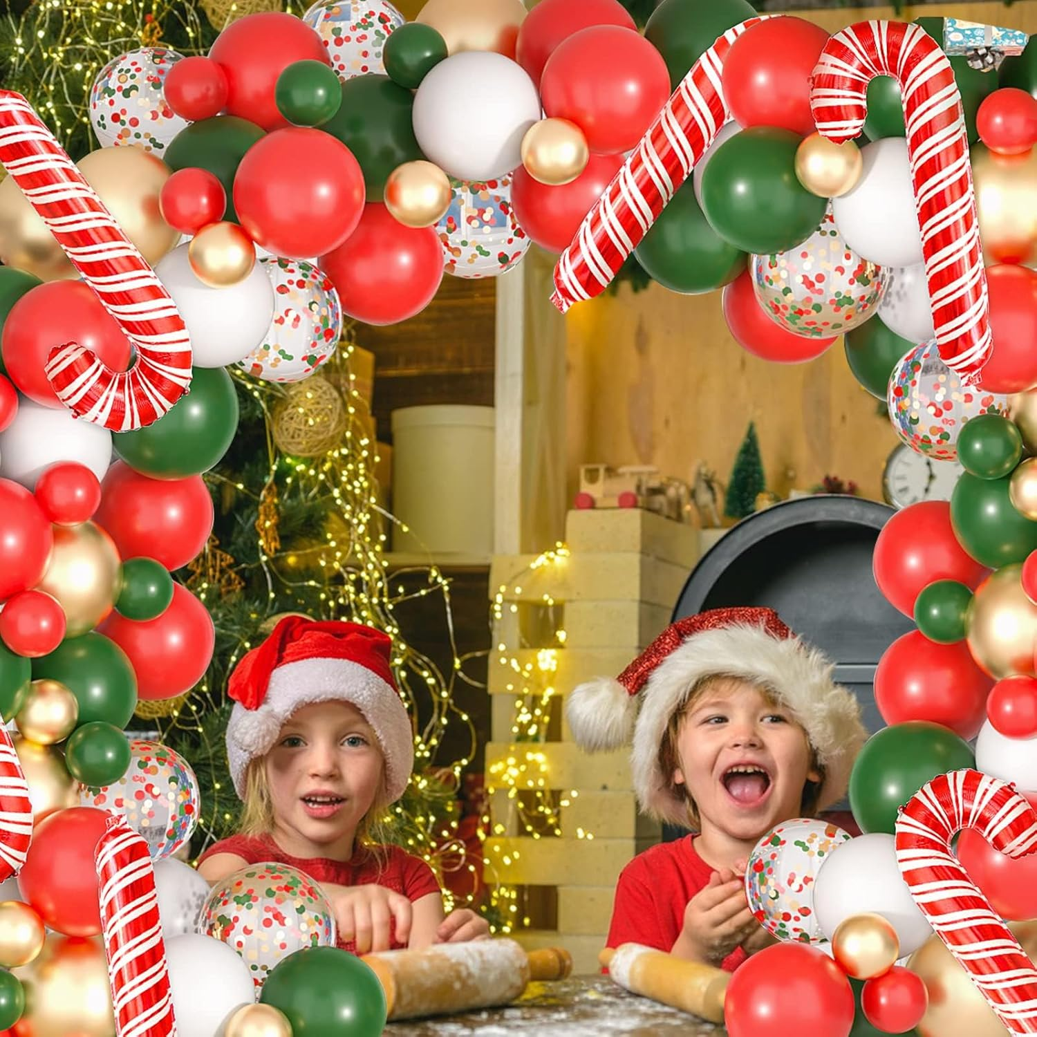 Christmas Decoration,Zanzer Christmas Balloon Garland Arch Kit - 105 Pcs Red Green Gold and White Balloons with Candy Cane Balloons for Xmas Party Decorations - A image number 5