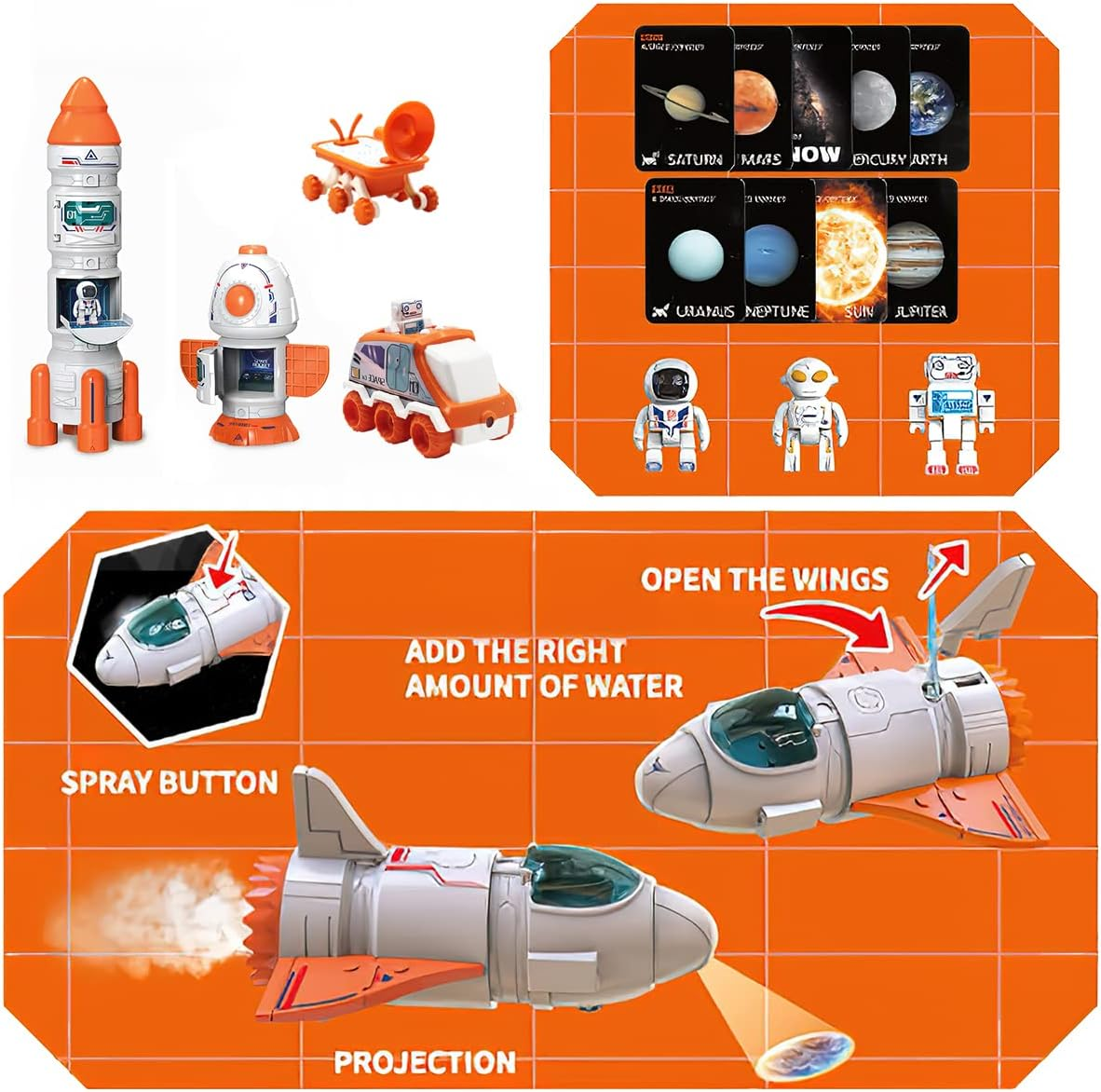 Mostop Space Shuttle Rocket Toys for Kids Rocket Ship Toys with Light and Blast off Sound Effects, Space Adventure Toys with Spraying & Projection Function, Kids Science Educational Toys image number 2