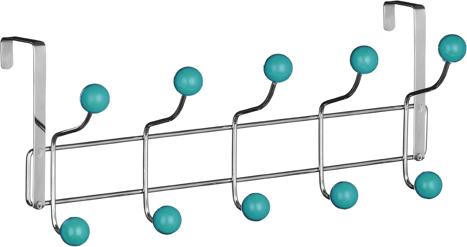 Premier Housewares Hook Door Coat Rack, 10 Hooks, Purple, Chrome, Plastic, 12 X 41 X 17 Cm