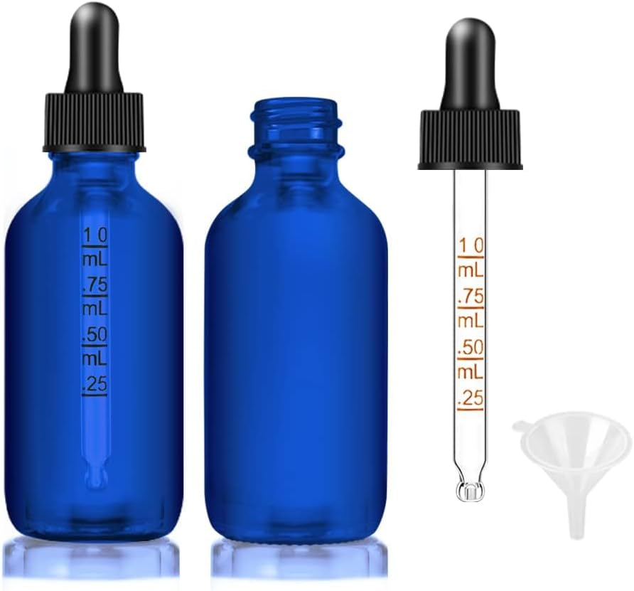 D&D EVA Dropper Bottle 2 Oz, 2 Pack Glass Eye Dropper Bottles with Labels and Funnel, Tincture Bottle with Measured Dropper Leakproof Essential Oils Bottles for Health, Personal Care & Beauty (Amber)