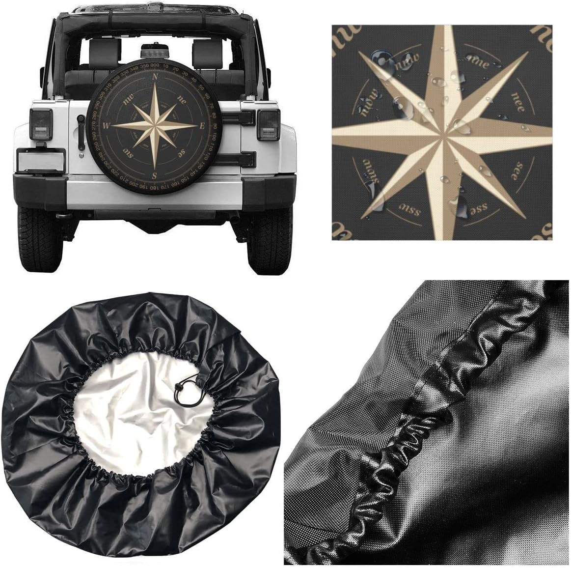 Spare Wheel Tyre Cover, Compass Pattern, Universal Waterproof Wheel Cover Protector Fit for SUV, Motorhome, Trailer, Car Wheel Accessories (70-75Cm)