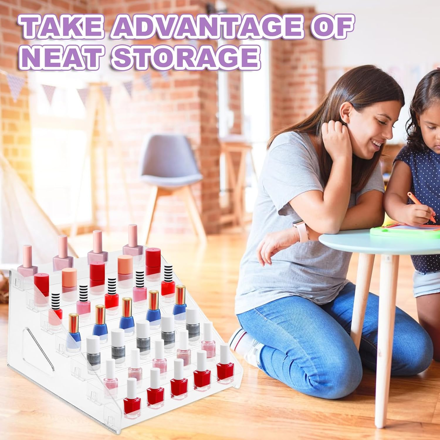 7 Layers Acrylic Paint Organizer and Holder - Clear Nail Polish Storage Rack for Craft Hobby Paint Cans image number 6