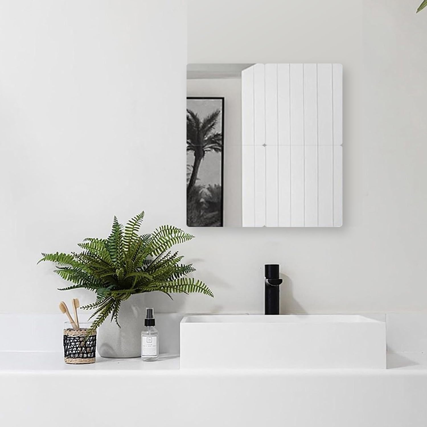 4Pcs School Shatter Proof Plastic Mirrors 8 X 8 Inch Self Adhesive Acrylic Mirror Wall Stickers Small Flexible Mirror Sheets round Corners Double Sided Protective Film Supply for Classroom image number 4