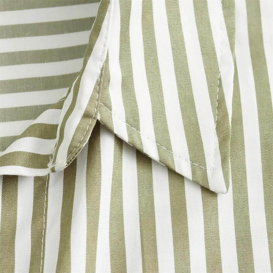 Women'S Striped Long Sleeve Shirt Vintage Casual Striped Button down Blouse Office Work Tops