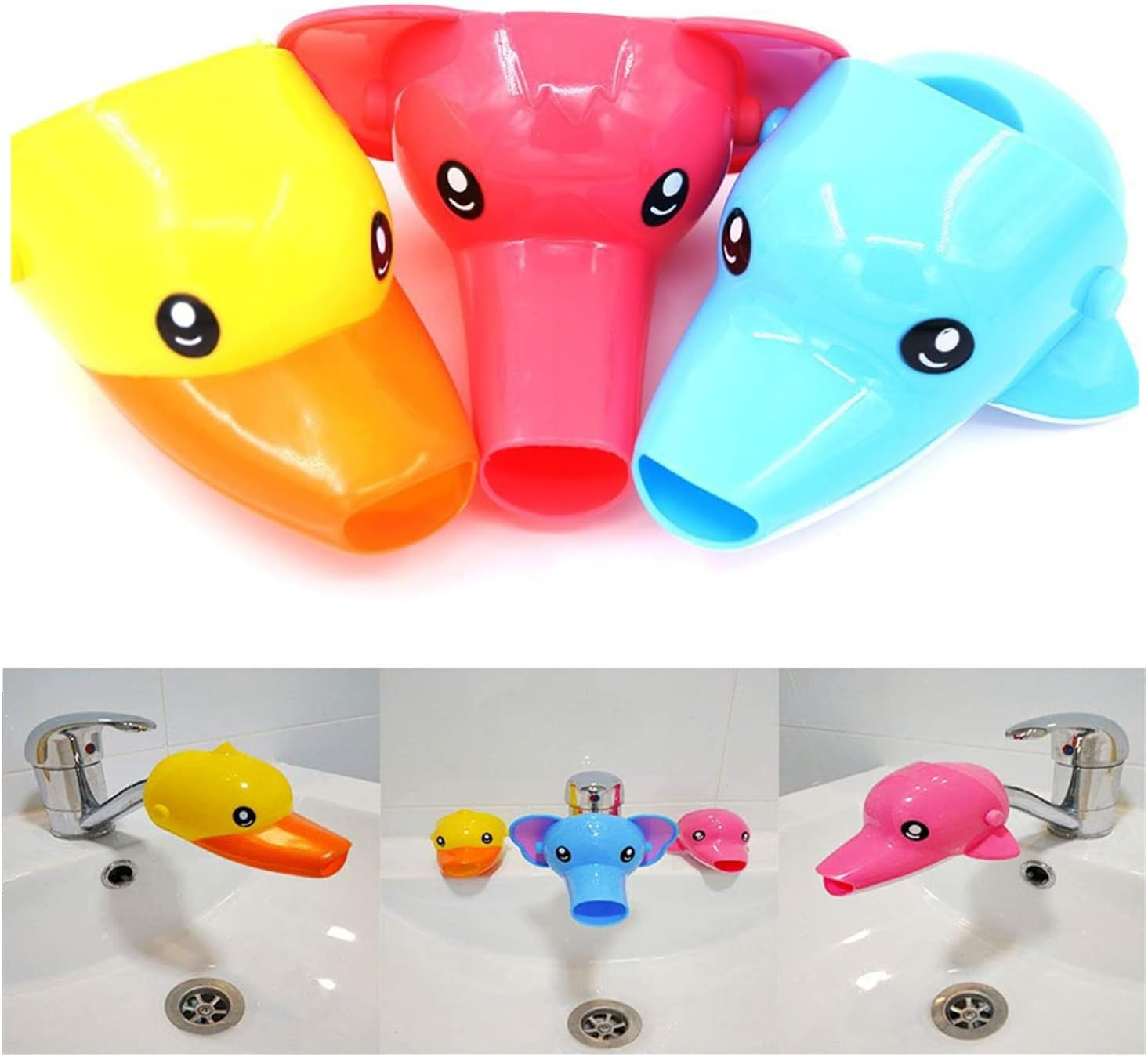 Faucet Extender for Kids, EVSOFMLF 3Pcs Faucet Cover Cartoon Faucet Extender Sink Hand Extender Washing for Children, Toddler, Baby Fun and Safe (Blue Dolphi, Yellow Duck, Pink Elephant) image number 4