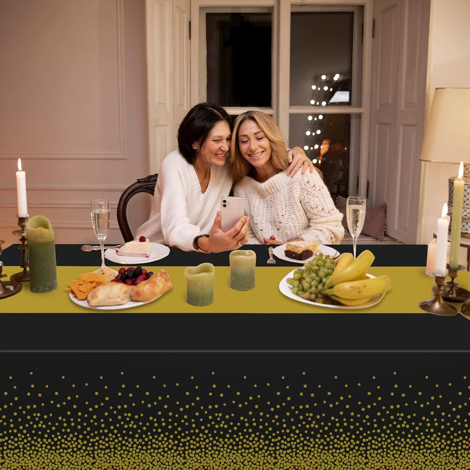 4 Pack 54" X 108" Disposable Plastic Table Cloth,Black and Gold Dot Tablecloths Birthday Wedding Graduation Valentine'S Day Party Supplies Christmas Decorations image number 3