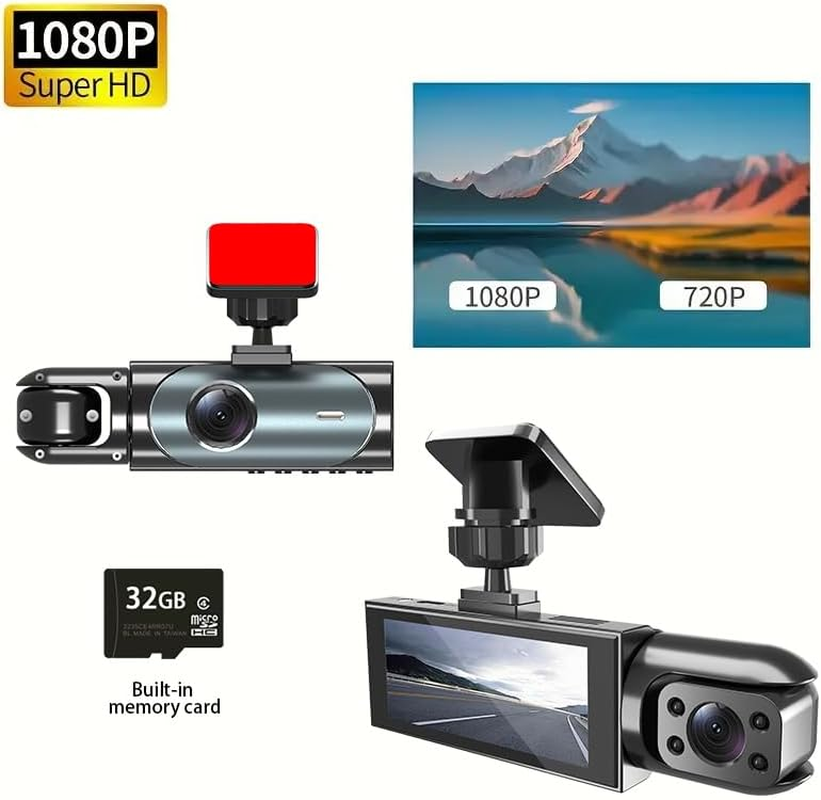 1080P Dual Dash Cam Front and inside with IR Night Vision, 3.18" IPS Screen, Wide Angle Lens, Loop Recording, Parking Mode, Car Camera with 32GB SD Card image number 1