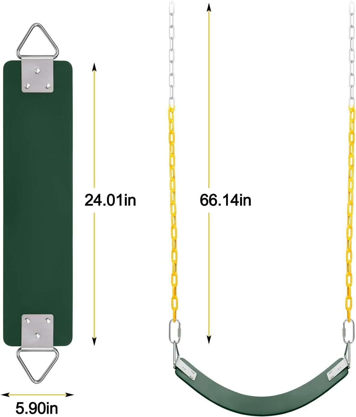 Swing Set, AGPTEK Swing Seat with 66 Inch Anti-Rust Chains Thermoplastic Coated, Support 250Lb, Swing Seat Cushion Accessories Replacement with Snap Hooks for Outdoors, Playground, Jungle & Gym(Green) image number 6