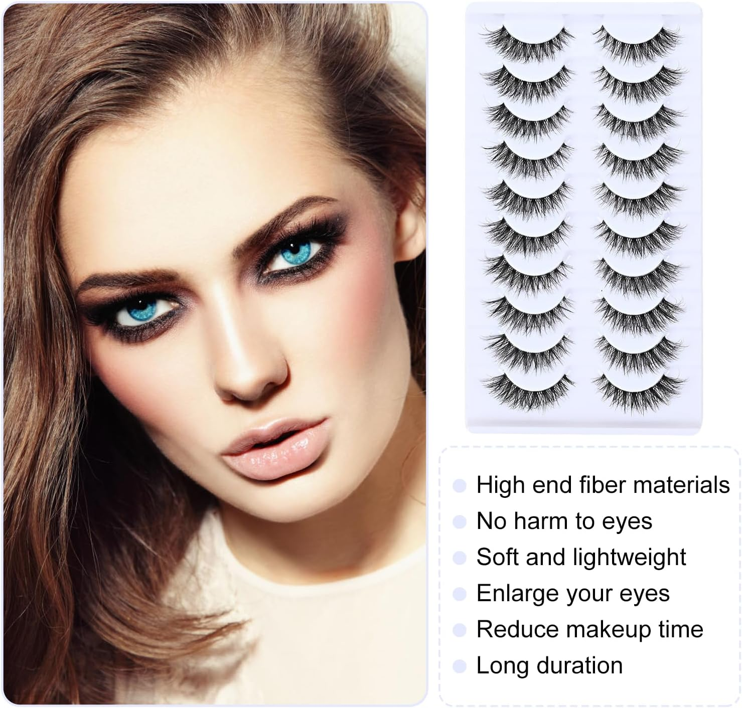 YPYMOD 10 Pairs of False Eyelashes, Natural Eyelashes, Wispy Lashes, Soft Fluffy Eyelashes, Cat Eye Lashes (H15)