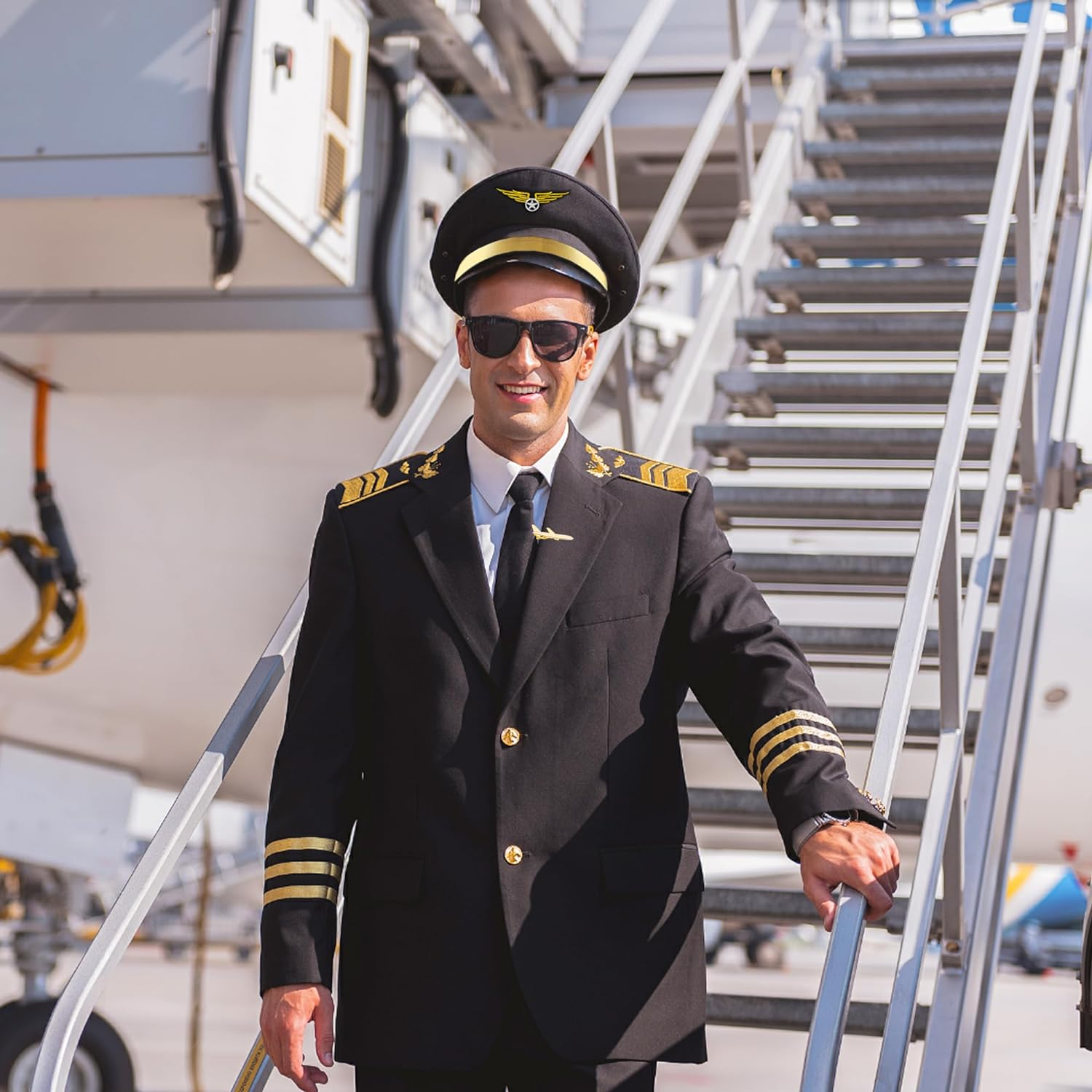 Jevenis Airplane Captain Costume Airline Pilot Hat Accessories for Adults Teens Captain Halloween Party Cosplay Supplies Sunglasses image number 5