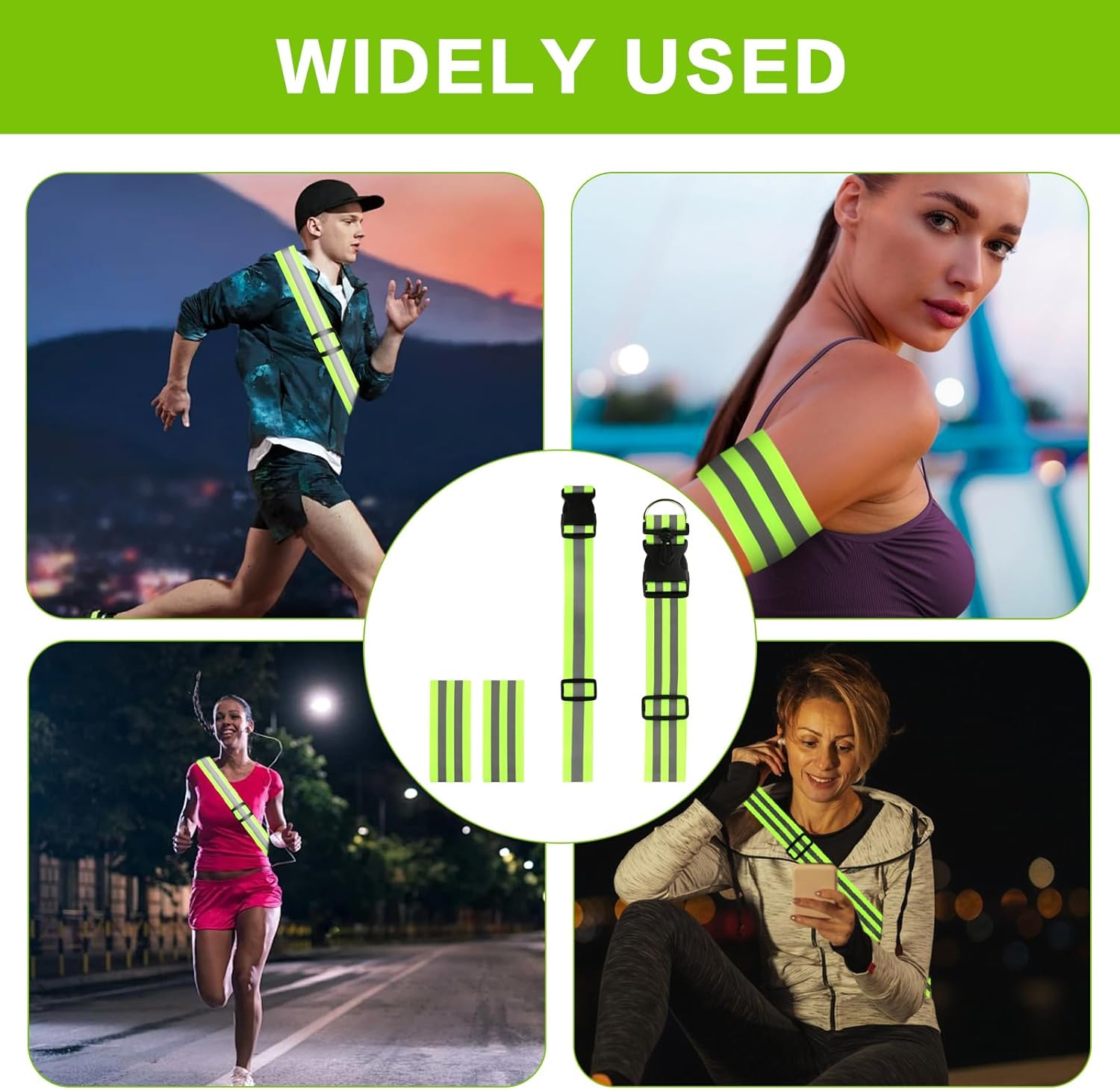 4Pcs Hi Vis Reflective Running Gears: 1 High Visibility Reflective Sash,1 High Vis Straps,2 Reflective Armbands, Adjustable Reflective Belt Sash for Women Men Walking Cycling Running Reflective Gear image number 3