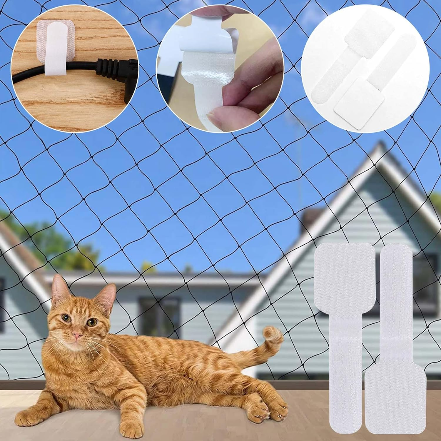 Pack of 100 Outdoor Adhesive Hooks, Transparent Hooks for Cat Nets, Adhesive Hooks, Extra Strong Outdoor, Fixation for Balcony Net for Cats, Cat Protection Net, Cat Net No Drilling (Without Cat Net)