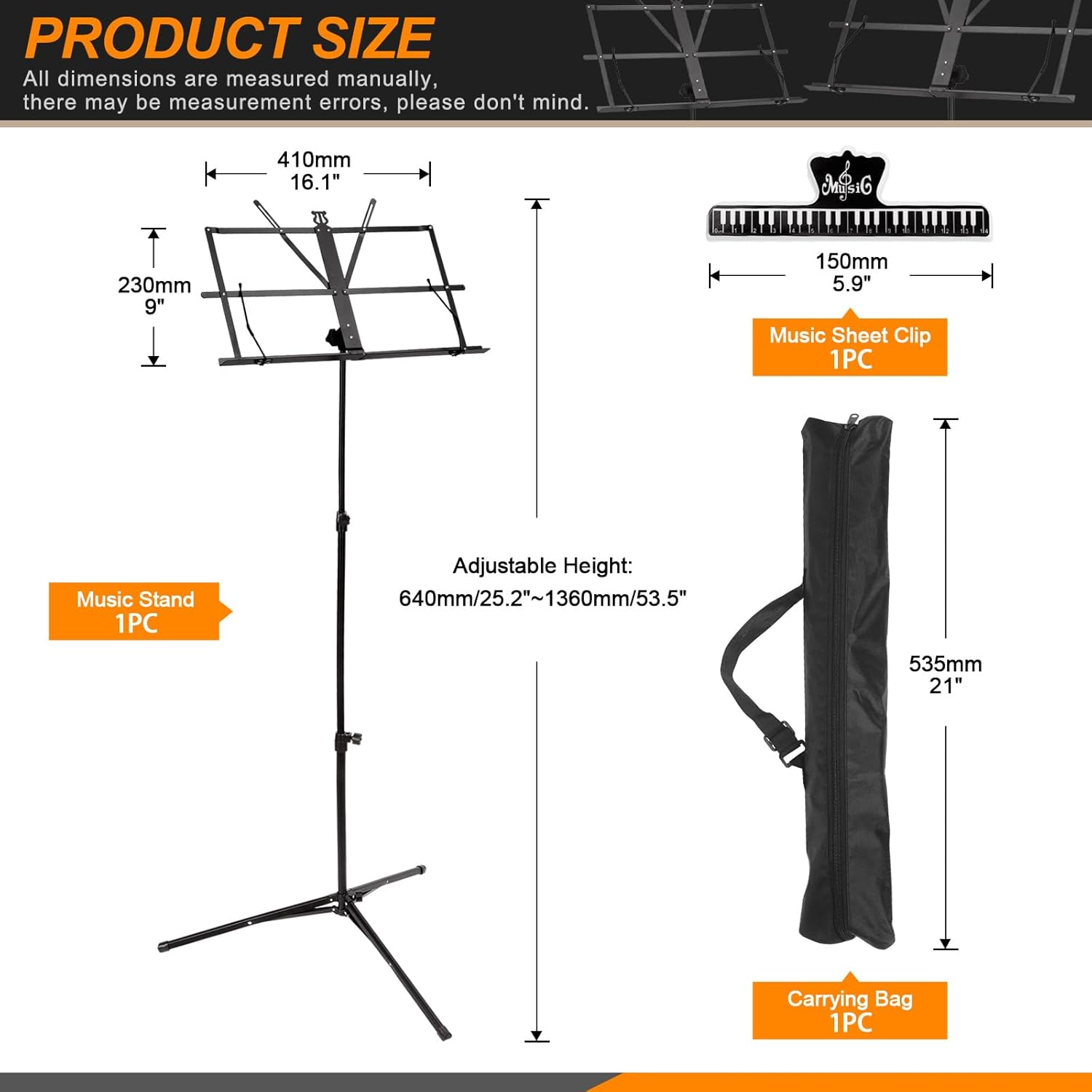 Rustark 1 Pack Sheet Music Stand Reinforced Portable Music Stand Desktop Book Stand Foldable Height-Adjustable Music Stand with Bag for Instrumental Performance Travel image number 1