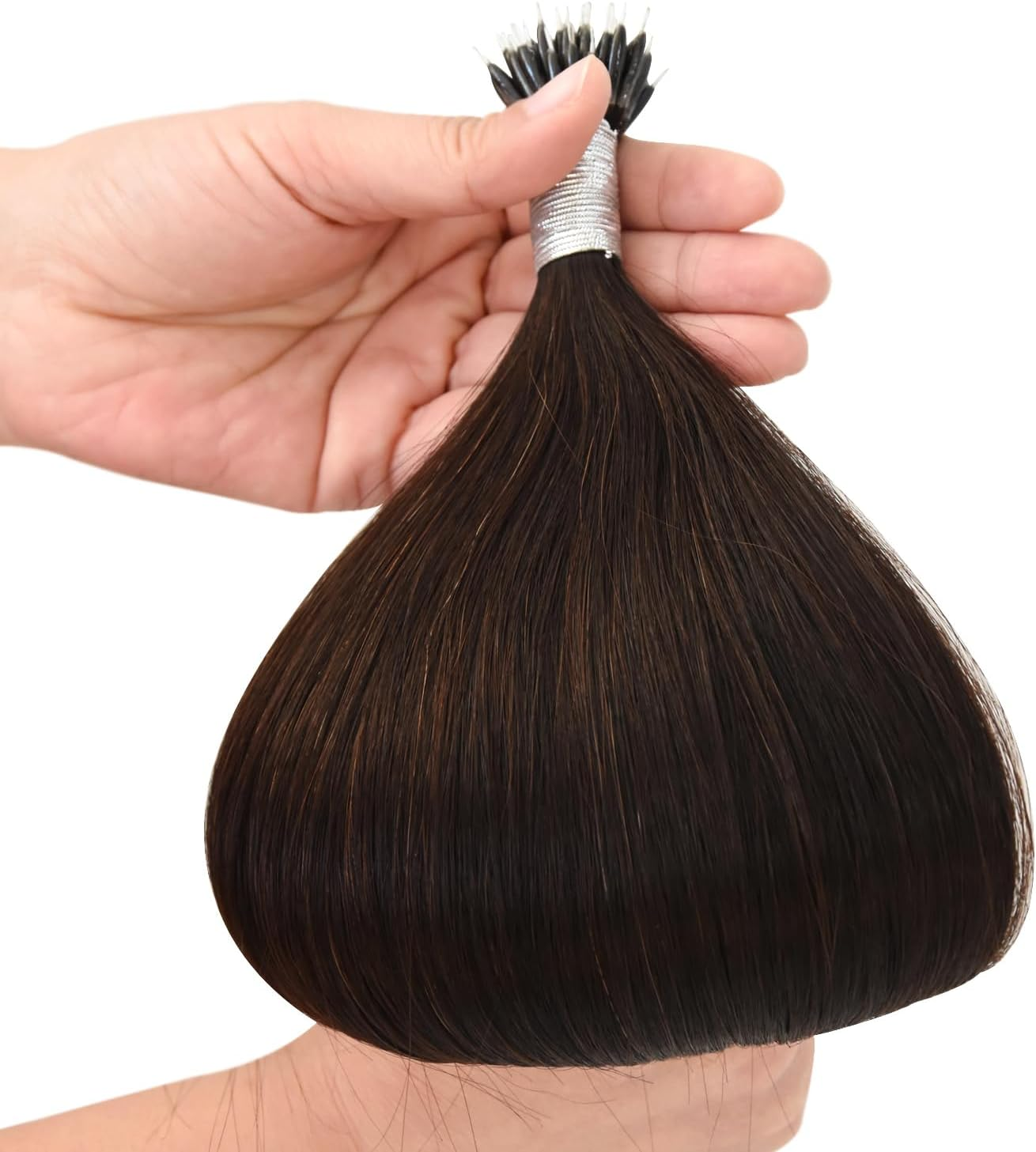 Nanoring Extensions Real Hair Nano Extensions Real Hair Nano Ring 50 G Hair Extensions Nano Tip Hair Extensions (40 Cm #2 Dark Brown) image number 4