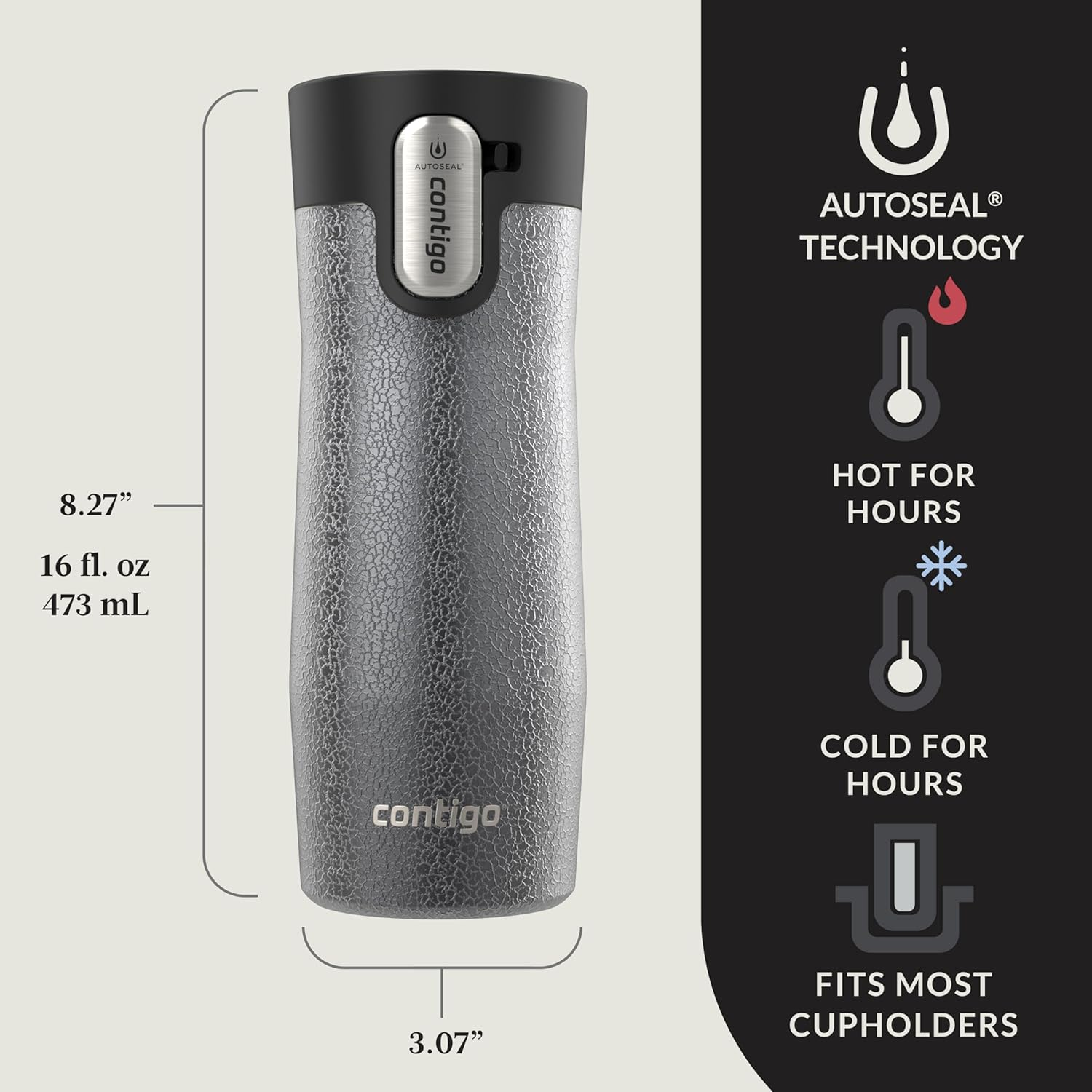 Contigo&reg; AUTOSEAL&reg; West Loop Vacuum-Insulated Stainless Steel Travel Mug with Easy-Clean Lid, 24 Oz, Crystal Sake image number 2