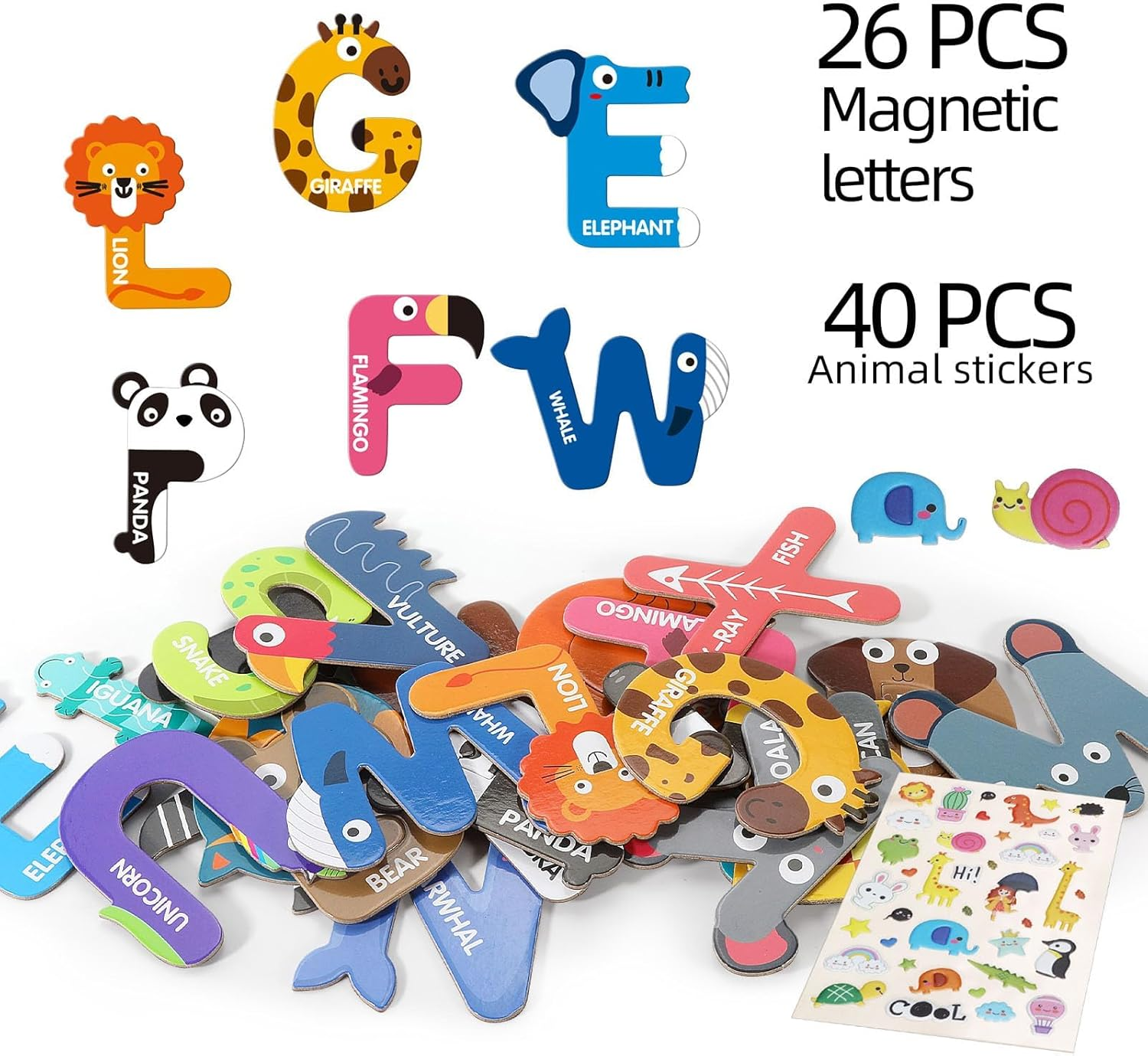 Large Size Magnetic Letters, Cute Animal Alphabet ABC Magnets for Fridge Colorful Uppercase Animals Toys Set Educational Spelling Learning Games for Kids, Toddlers 3 4 5 Years Old image number 6