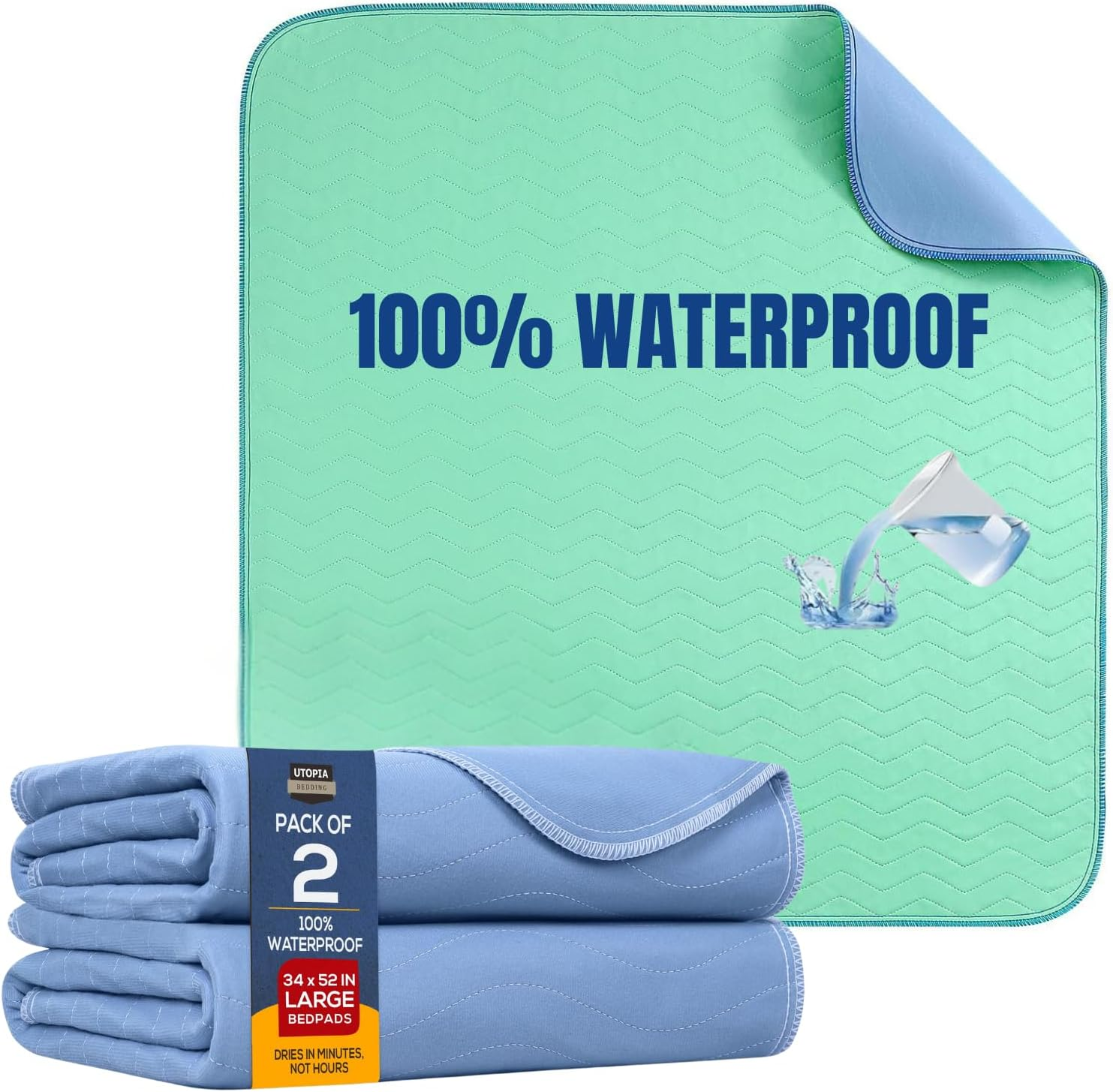 Washable Underpads 86 X 91 CM (2 Pack), JOMWEN Heavy Absorbency Reusable Incontinence Bed Pads for Adults, Kids, Elderly and Pets, Absorbent Protective Pads for Bed, Couch, Floor (Blue, 34" X 36") image number 2