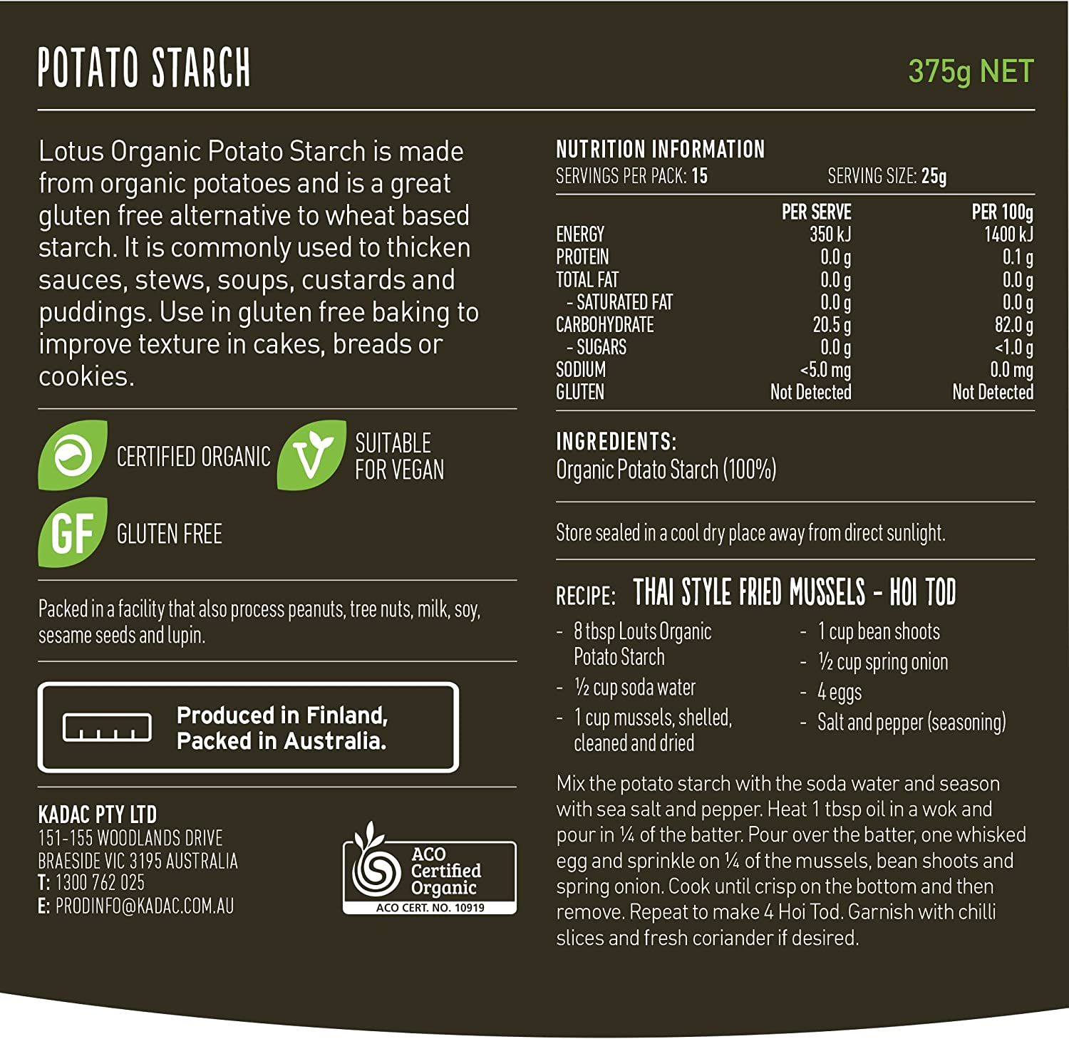 Lotus Organic Potato Flour, 375 G