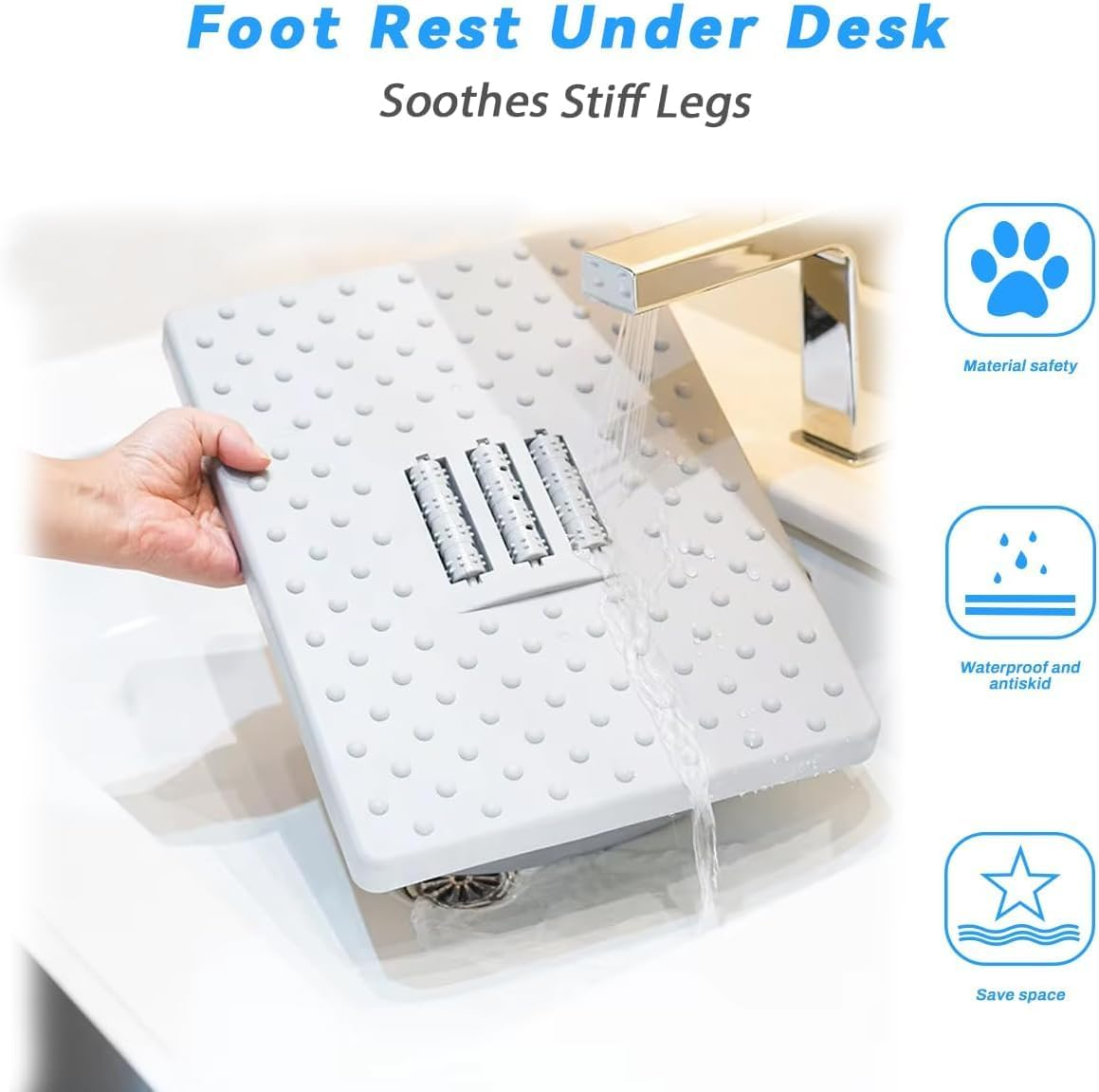 HCHANGEN Rocking Comfort Foot Rest 1 Pack &ndash; Ergonomic Foot Stool with Massage Rollers &ndash; Feet Support for Office & Home (White) - White image number 2