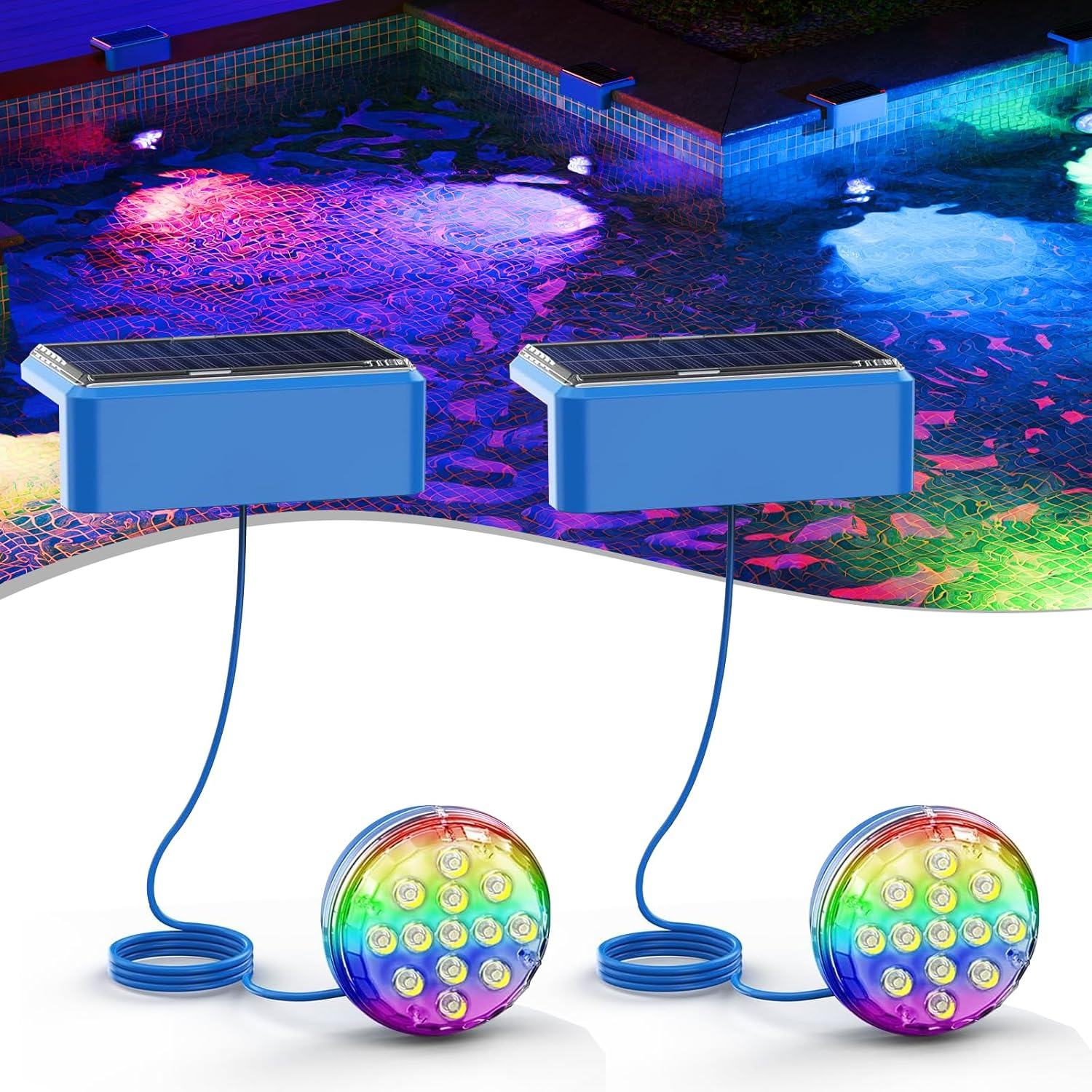 Quntis Solar Pool Lights RGB Color Changing - IP68 Underwater Remote Control LED with 16 Colors & Timer, Solar Powered Waterproof Light for Pool/Spa/Pond Bath, Outdoor Decoration (2 Pack) image number 4