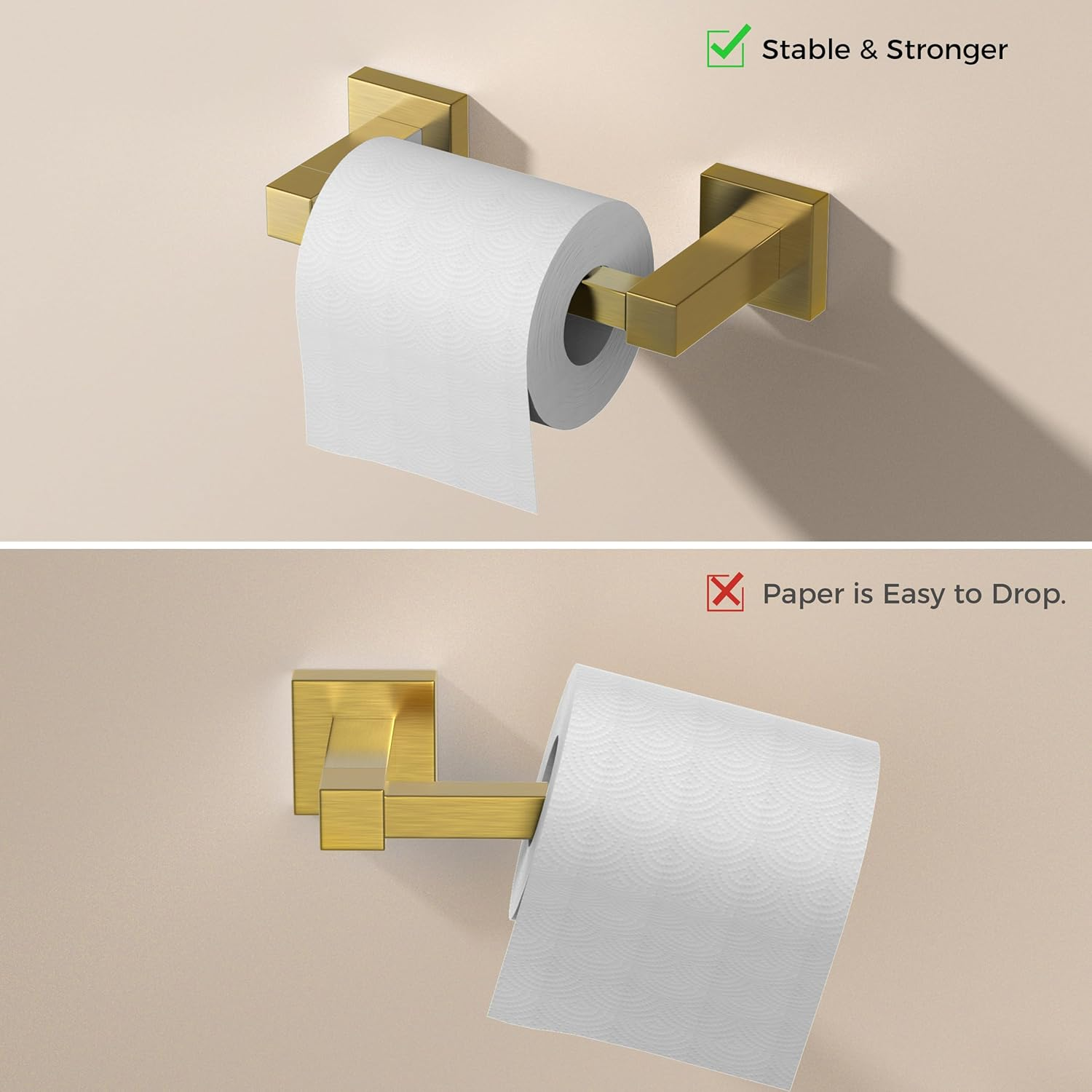 FORIOUS Toilet Roll Holder, Wall Mount Pivoting Towel Ring Set, SUS304 Stainless Steel Bathroom Tissue Holder, Modern Bathroom Hardware Set, Gold image number 6