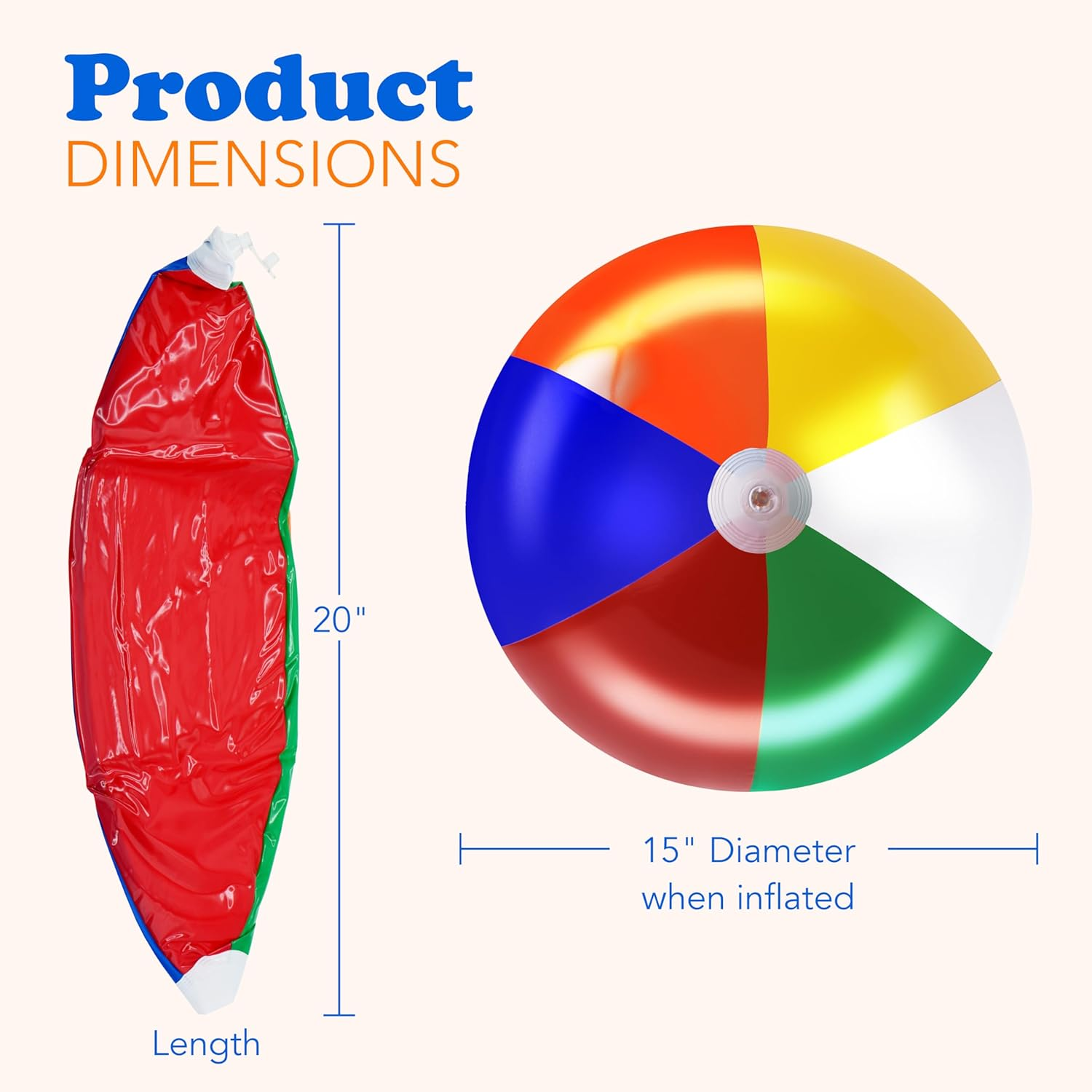 4E'S Novelty Beach Balls [3 Pack] 20" Inflatable Beach Balls for Kids - Pool Games Toys for Kids & Toddlers, Classic Rainbow Color image number 6