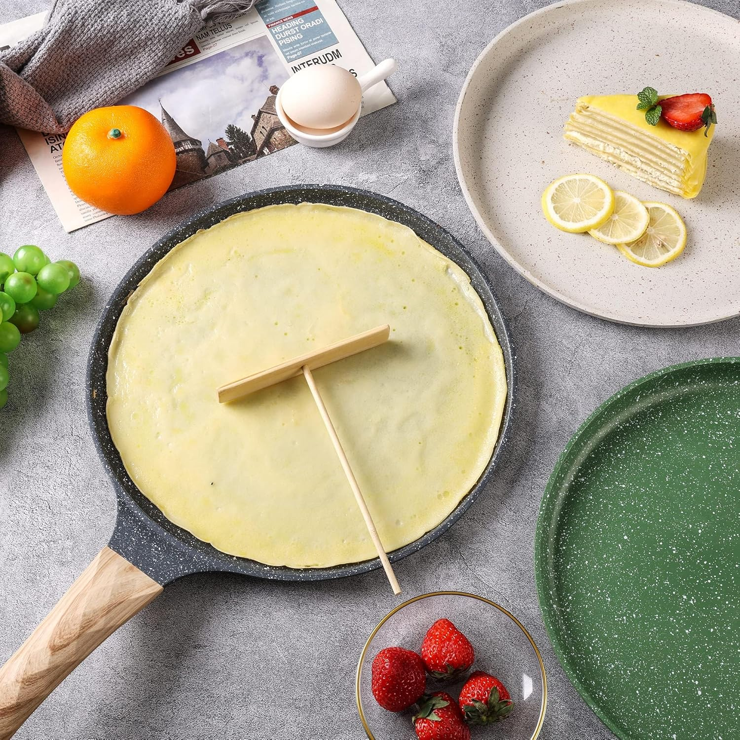 Crepe Pan, XICEN 28 Cm Nonstick Dosa Tawa with Spreader, for All Stove, Tortilla Pan with Detachable Handle (Black) image number 4