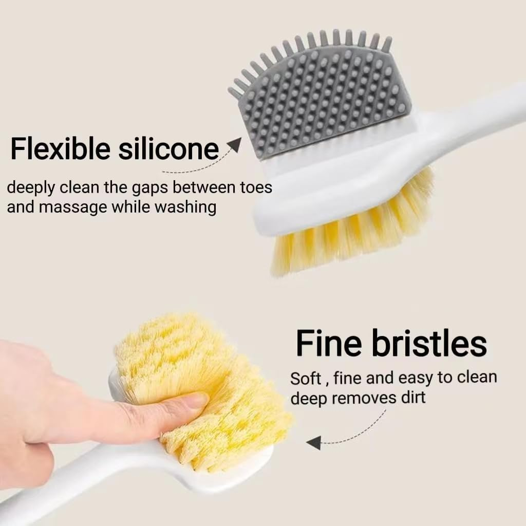 (2Pcs) Toe Cleaning Brush,Silicone Foot Scrubber for Shower with 13.7" Long Handle Soft Cleaning Bath Brush Feet Cleaner Scrub Foot Care for Seniors,Elderly, Men and Women (Gray, 13.7") image number 1