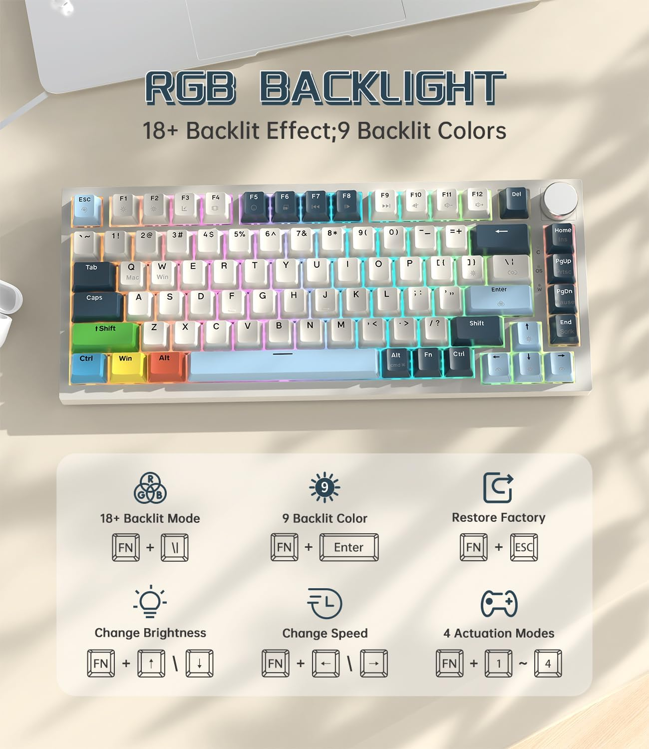 Lexonelec X ATTACK SHARK K85 Magnetic Switch Mechanical Keyboard, Rapid Trigger, Cloud Driver, LIGHTSYNC RGB Backlit, TKL Gasket 75% Gaming Keyboard with Knob Control & Coiled Cable for Win/Mac - Blue - Blue image number 4