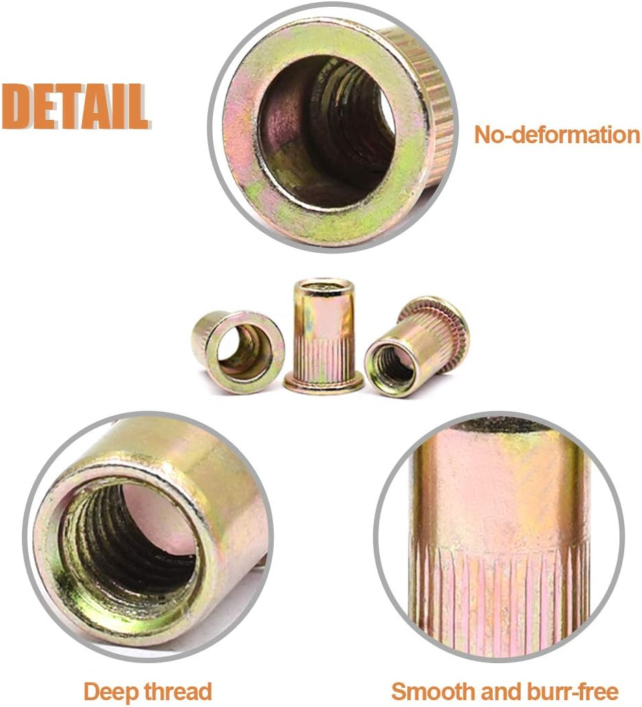 Keadic 100Pcs M8 Metric Zinc Plated Carbon Steel Rivet Nut Flat Head Threaded Insert Nutsert Kit (M8) image number 5