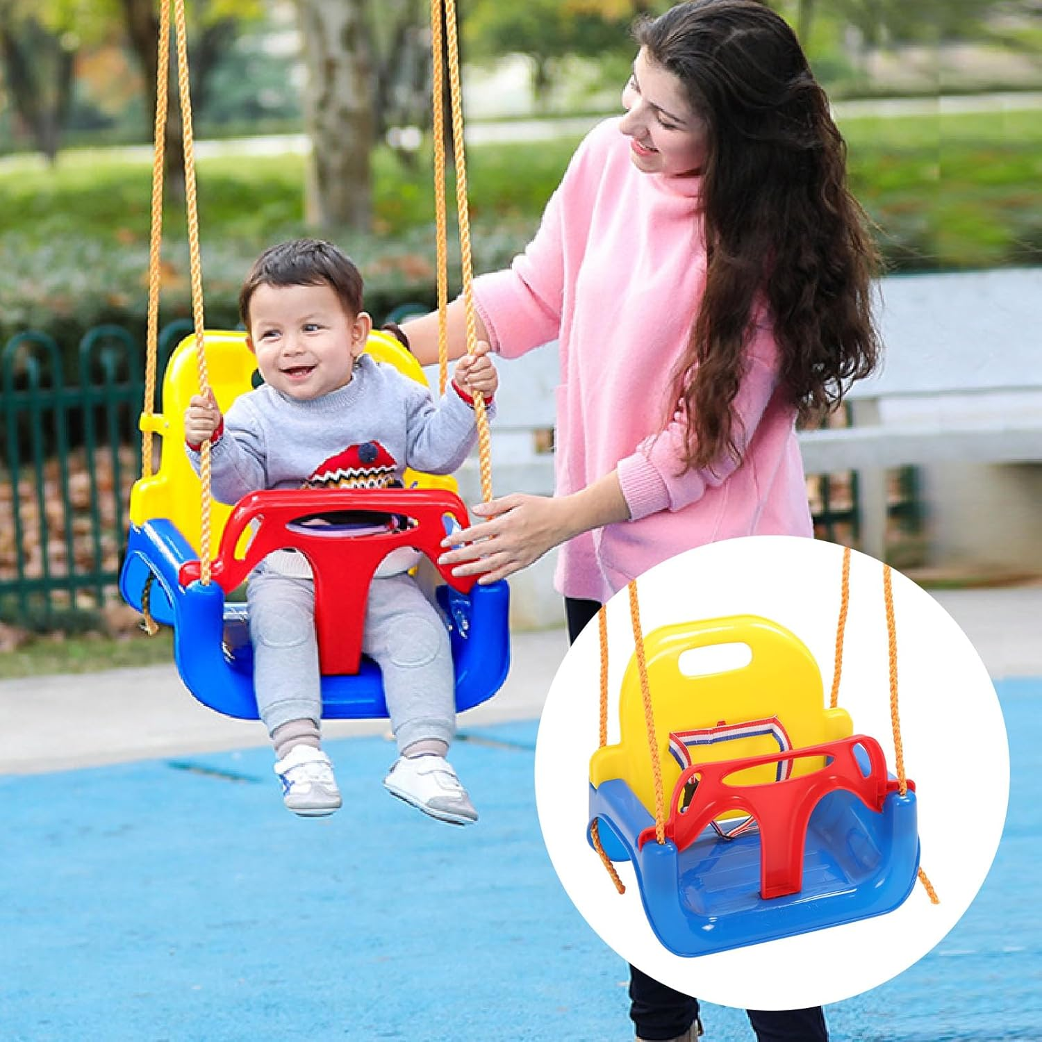 3 in 1 Toddler Swing Set, Heavy Duty Detachable Baby Swing Seat, Ergonomics Arc Shaped Backrest, Rope Length Adjustable, Kids Swing Set for Backyard Playground Indoor Outdoor image number 1