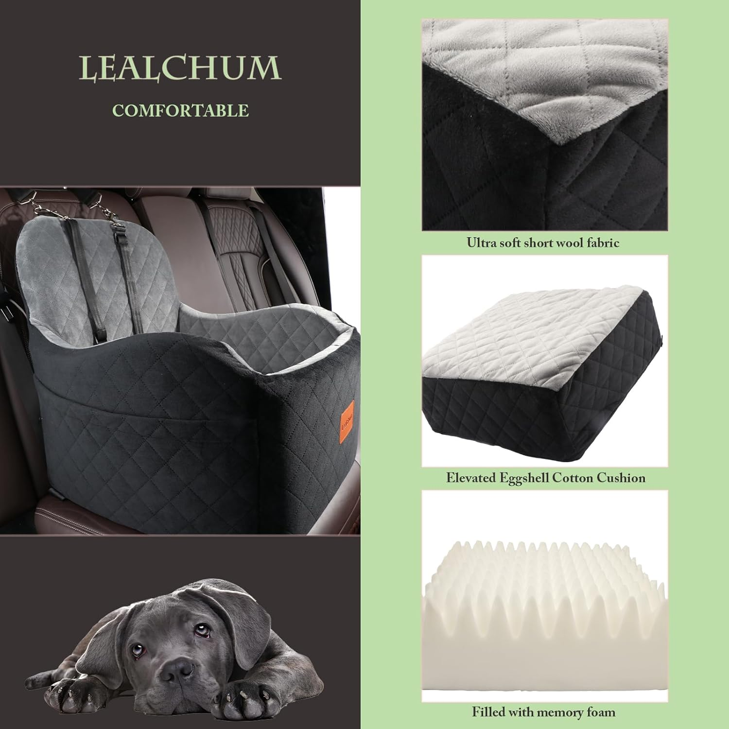 Lealchum Dog Car Seat for Small/Medium Dogs,6In Elevated Cushion,Fits in Front/Back Seat,Fully Detachable and Washable,2 Storage Pockets,Easy to Install (Red, Medium) - Blackish Green image number 6