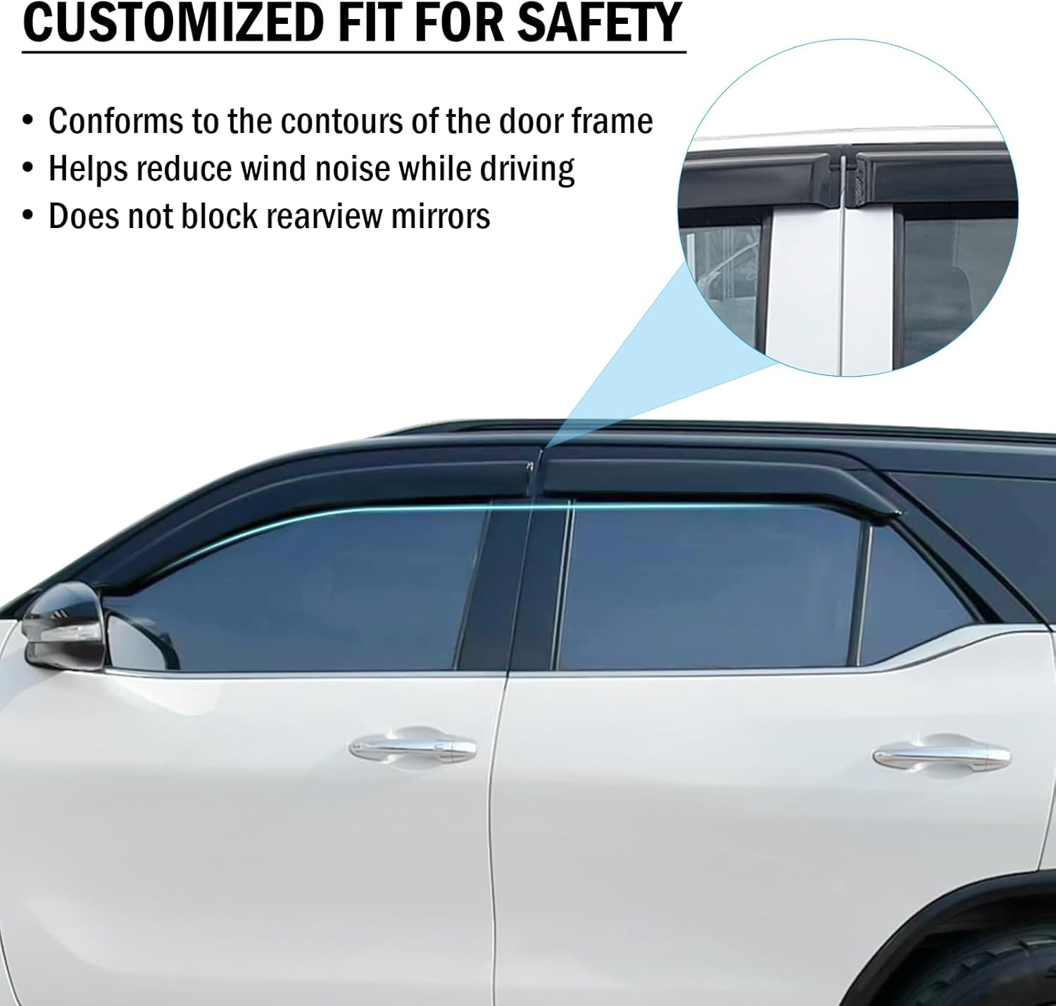 SUERAUTO4X4 Weather Shields for Toyota Fortuner 2015-2025 GX GXL Crusade Accessories, Car Weathershields Wind Deflectors Window Visor Sun Rain Guards Injection Tinted Black, 4Pcs/Set image number 2