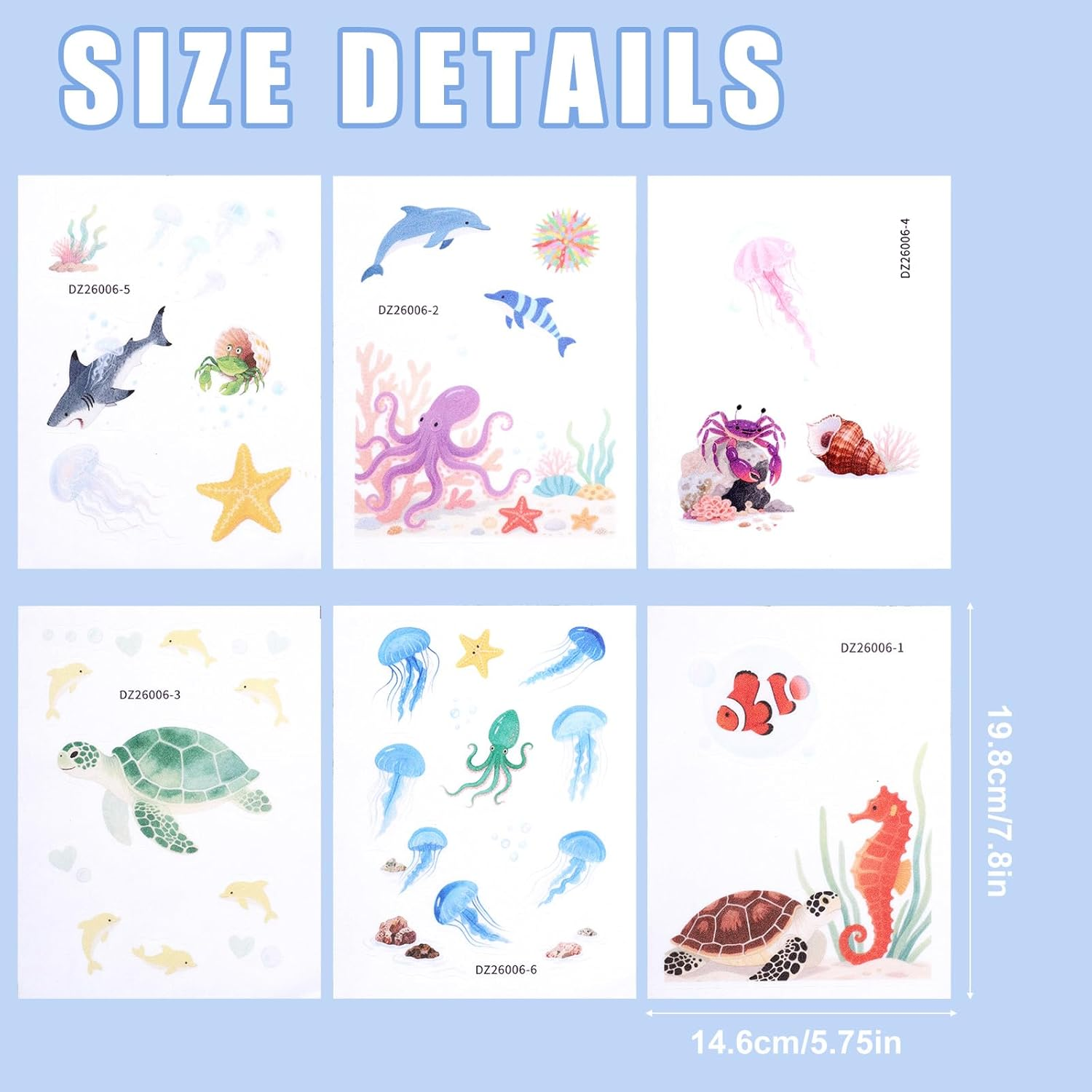 6Pcs Sea Creatures Bathtub Stickers, Non Slip Ocean Kids Bathtub Stickers Strong Adhesive Creative and Cute Bathroom Decorations for Bath Tub and Shower Floor image number 2