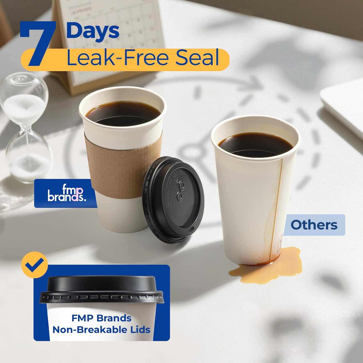 Fit Meal Prep [50 Pack] 16 Oz Hot Beverage Disposable White Paper Coffee Cup with Black Dome Lid and Kraft Sleeve Combo, Medium Grande image number 3